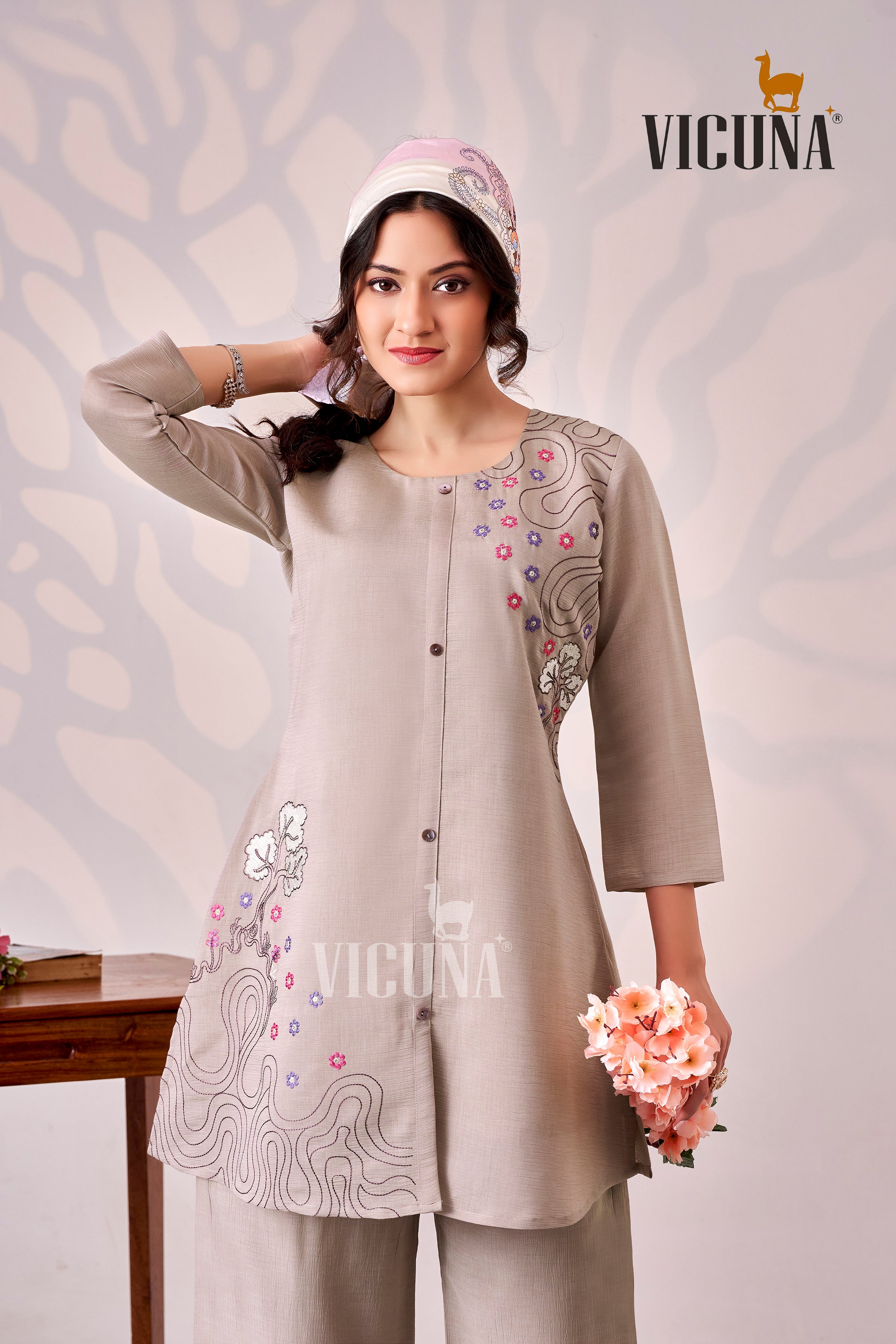 Gray Zara Wrinkle Embroidered Co-Ord Set