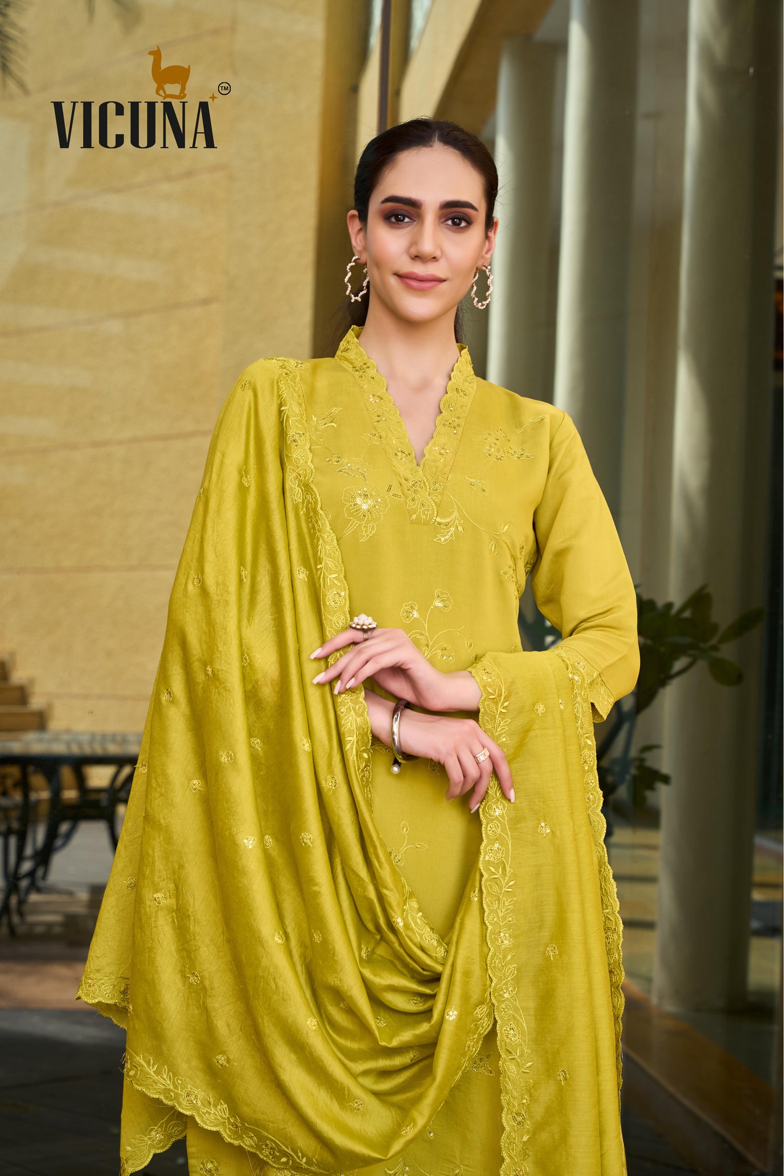 Lemon Roman Silk Embroidered Suit Set