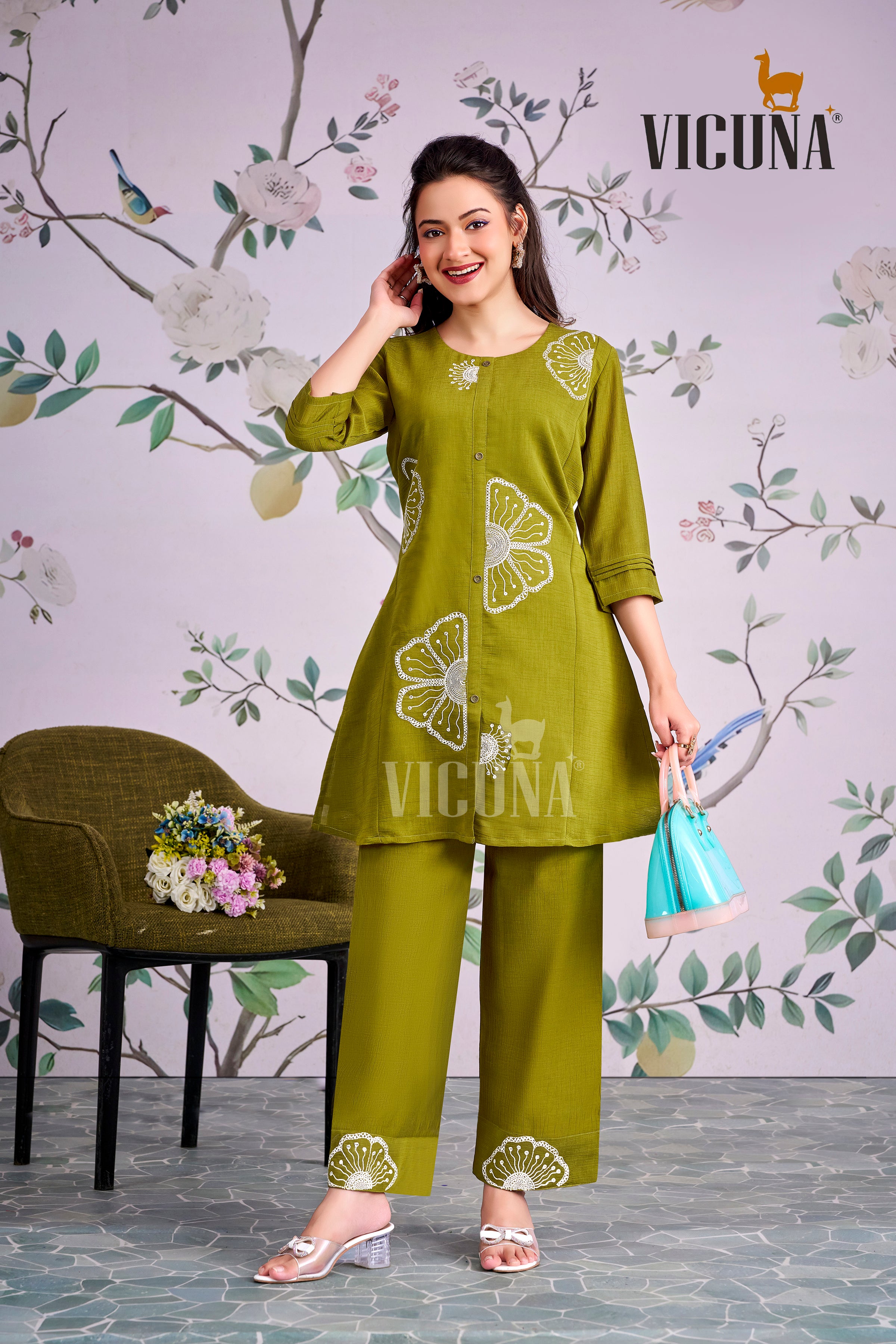 Mehndi Zara Wrinkle Embroidered Co-Ord Set