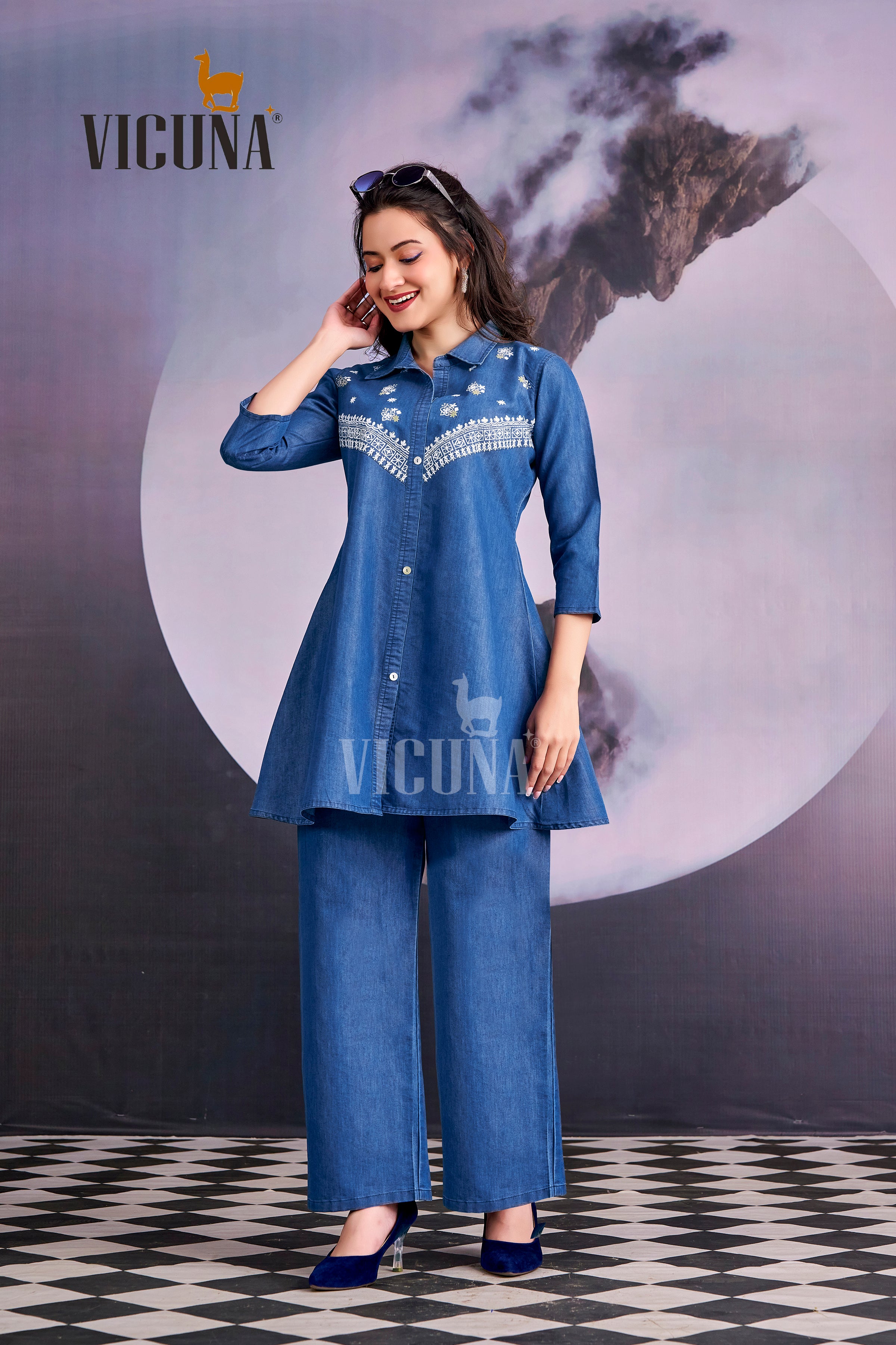 Blue Denim Embroidered Co-Ord Set