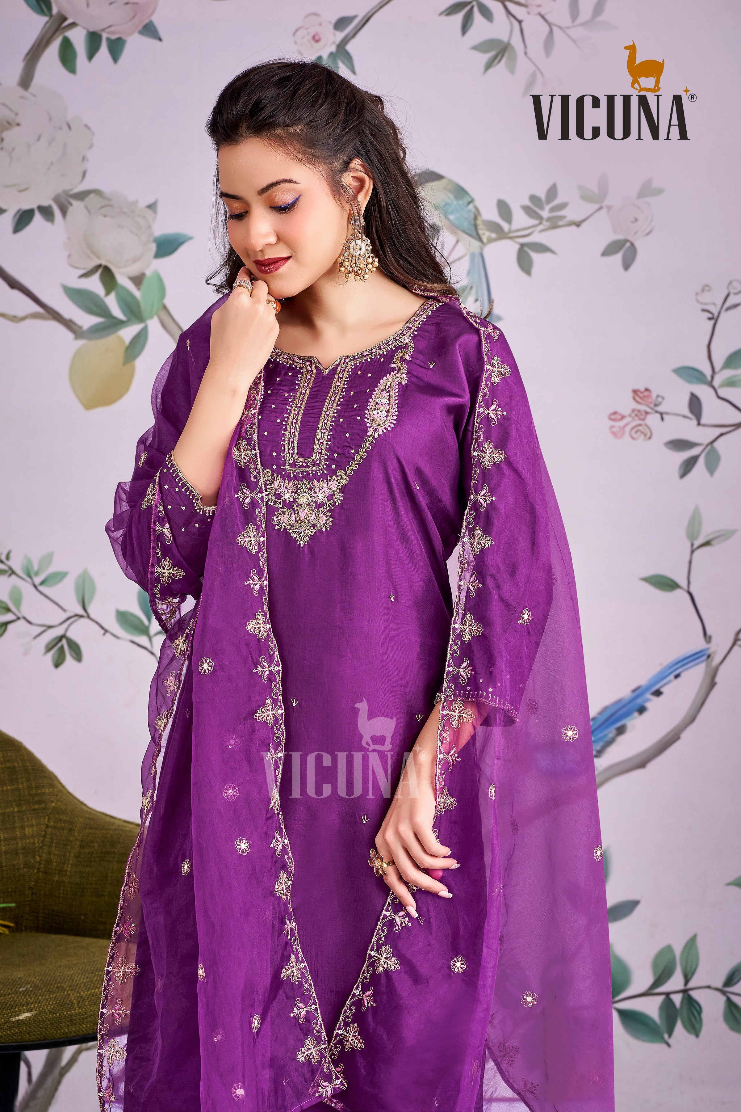 Viscose Upada Handcrafted Suit Set with Organza Dupatta in