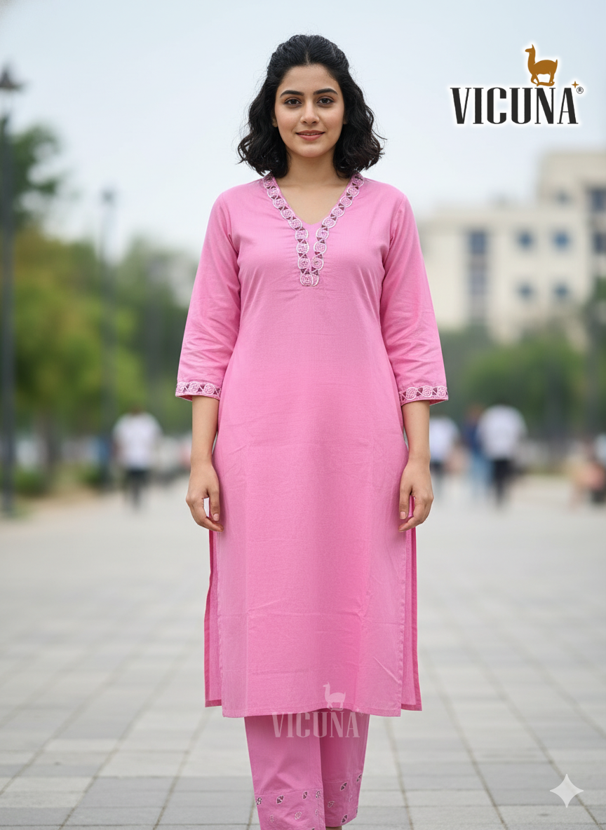 Mal Cotton Embroidered Suit Set Set in Pink
