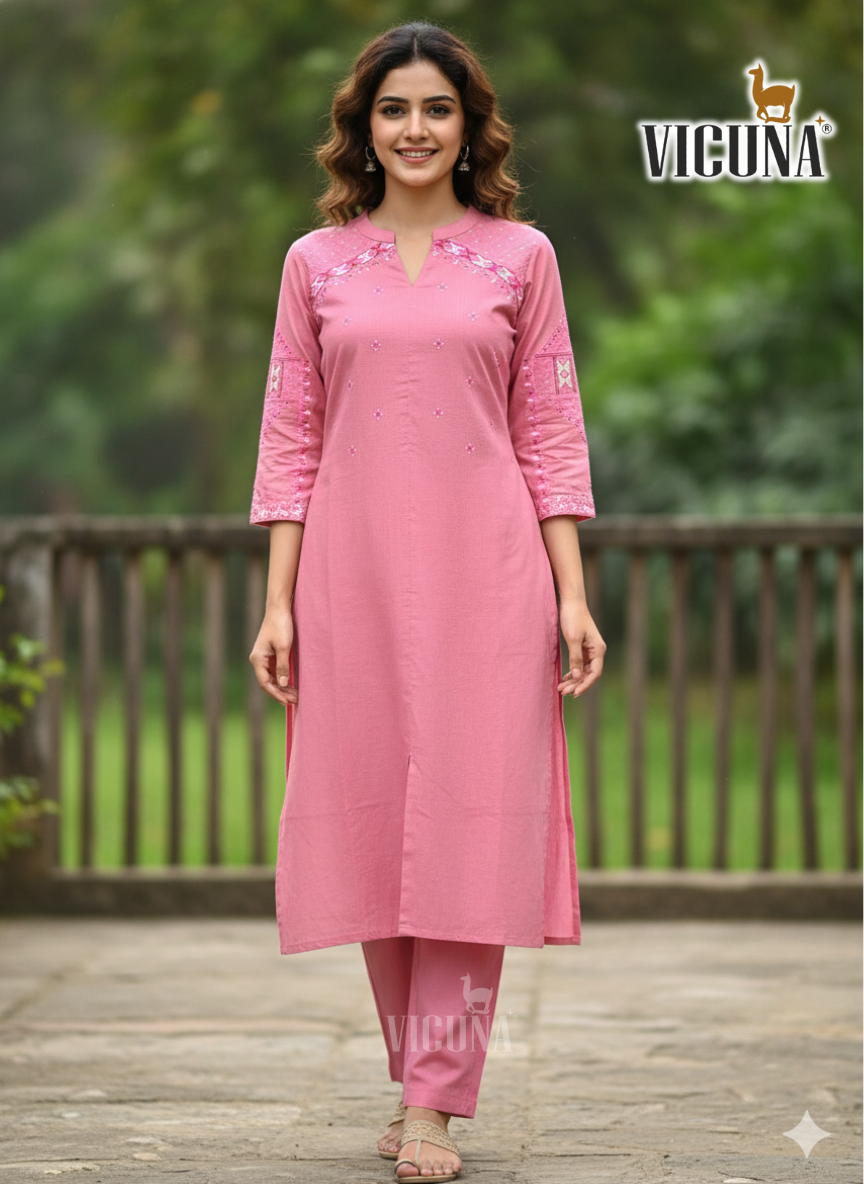 Blush Mal Cotton Embroidered Suit Set in Pink