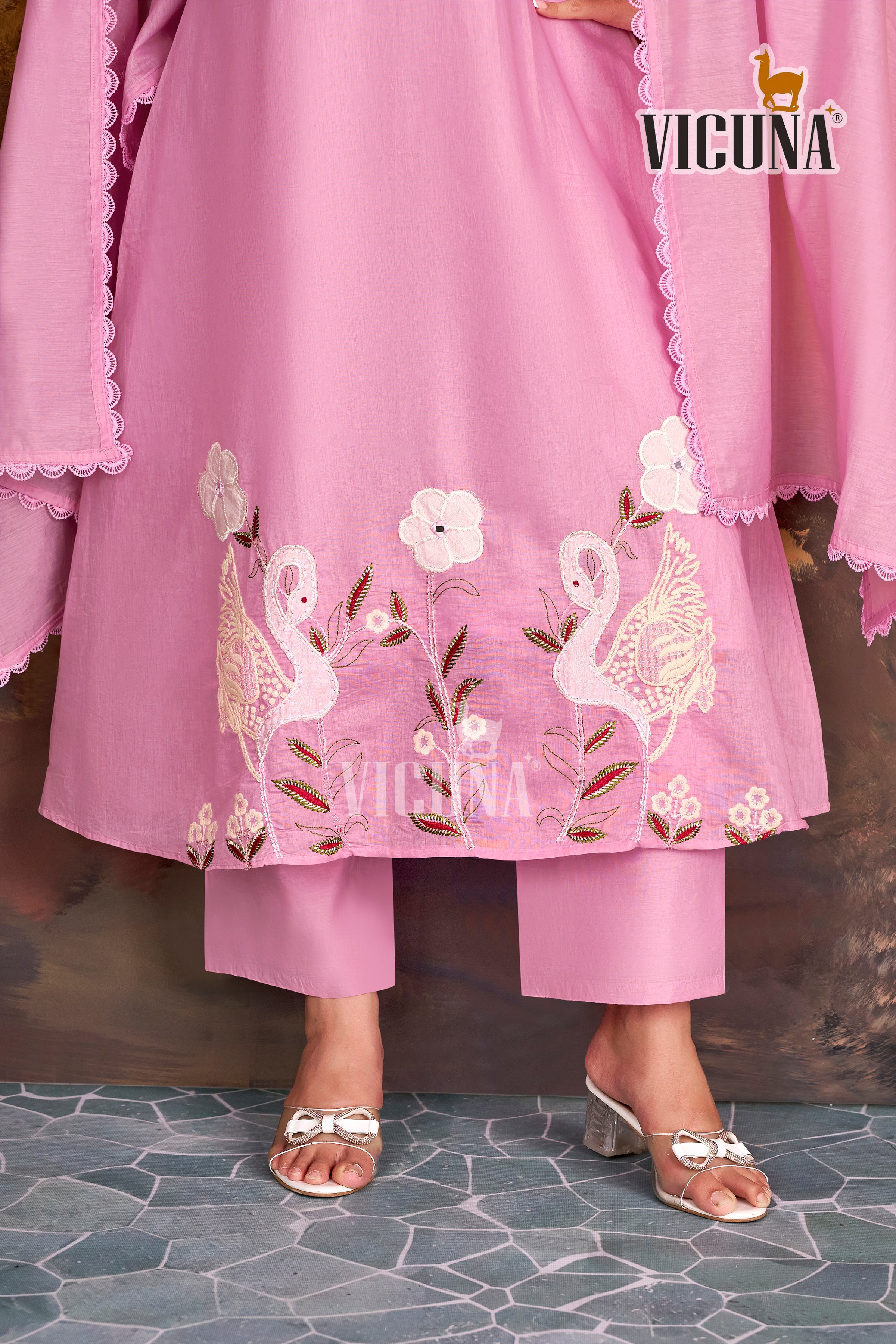 Baby Pink Mal Chanderi Handcrafted Suit Set