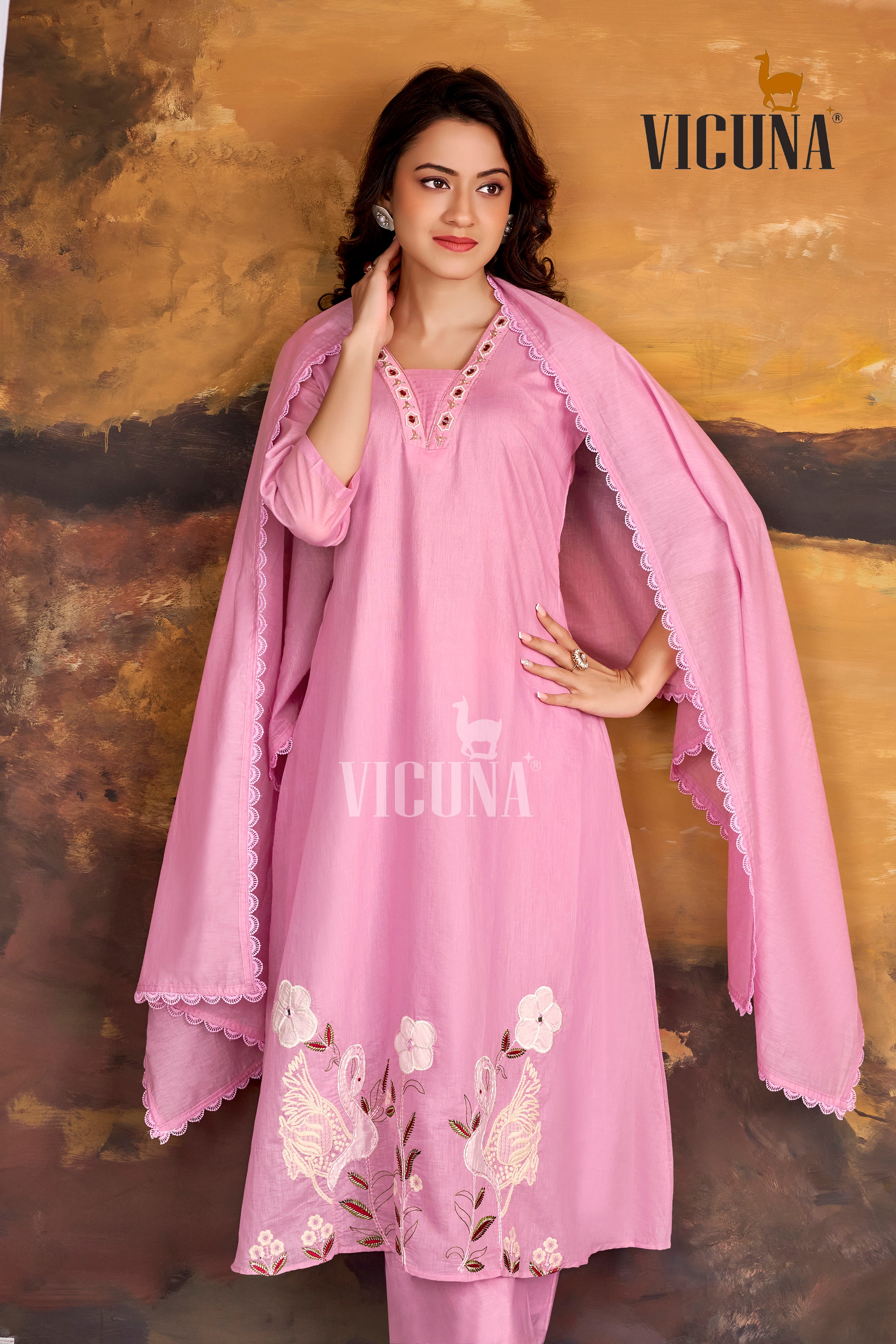 Baby Pink Mal Chanderi Handcrafted Suit Set
