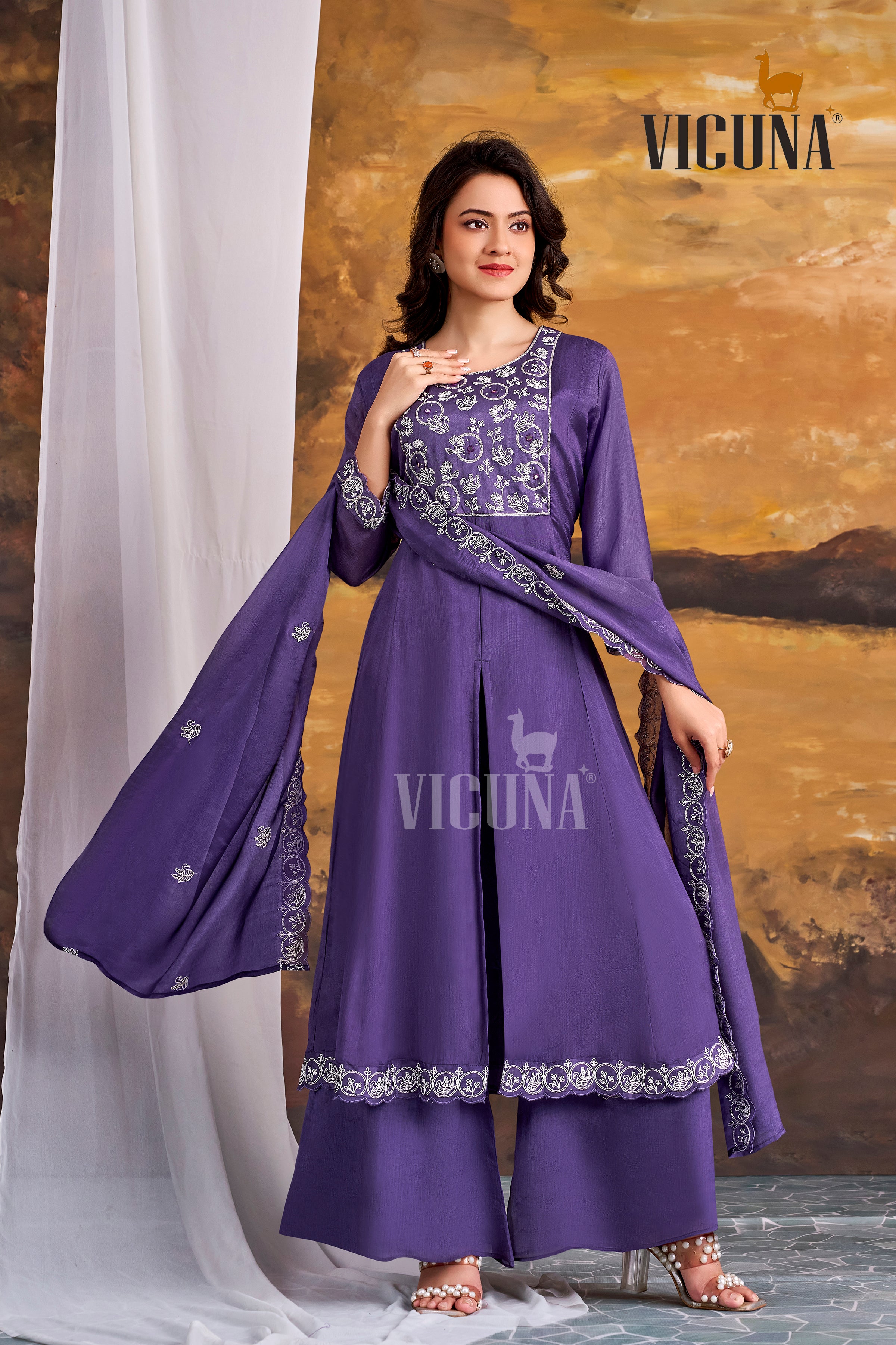 Purple Chinon Handcrafted Suit Set