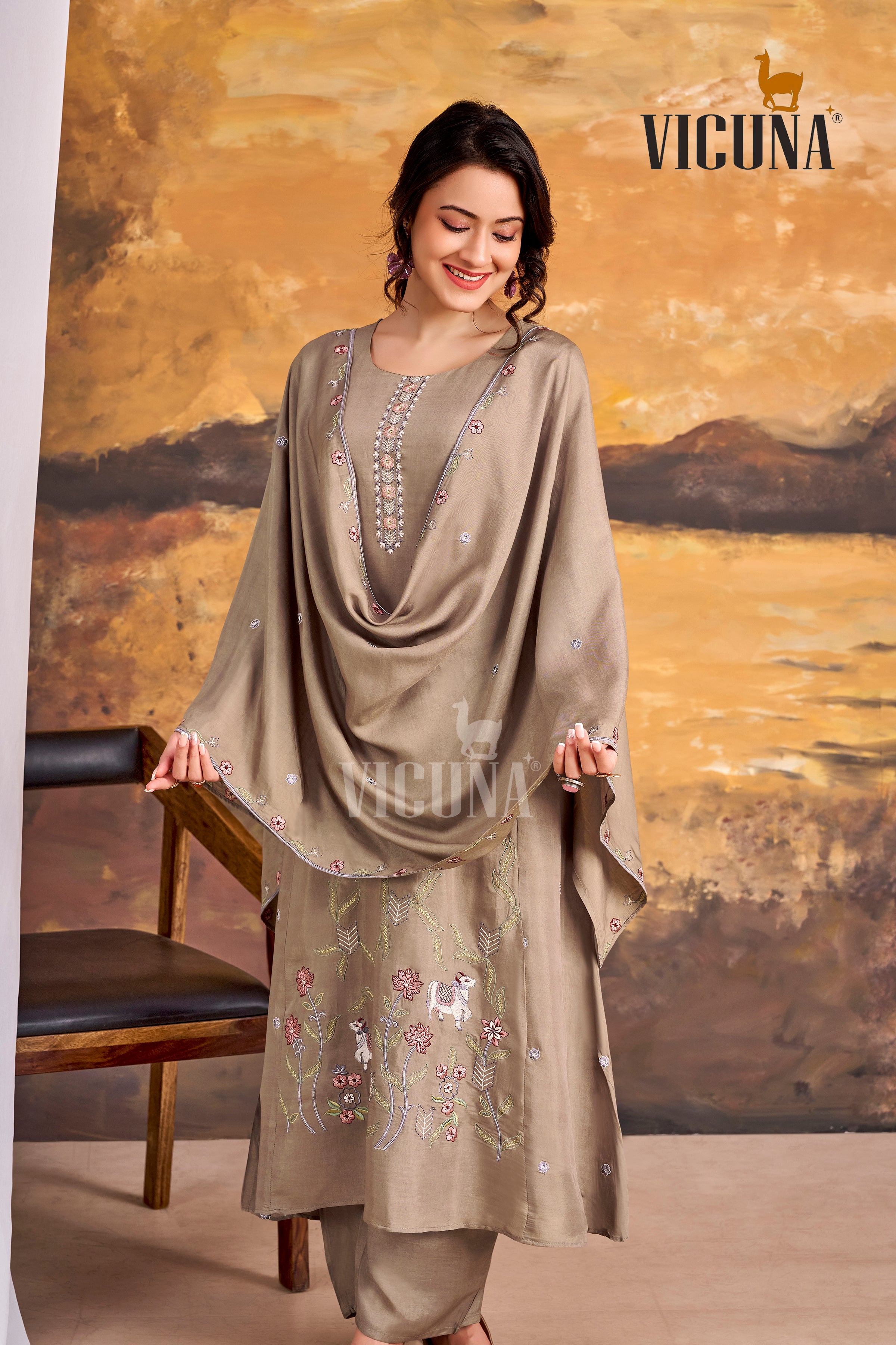Chiku Muslin Embroidered Suit Set