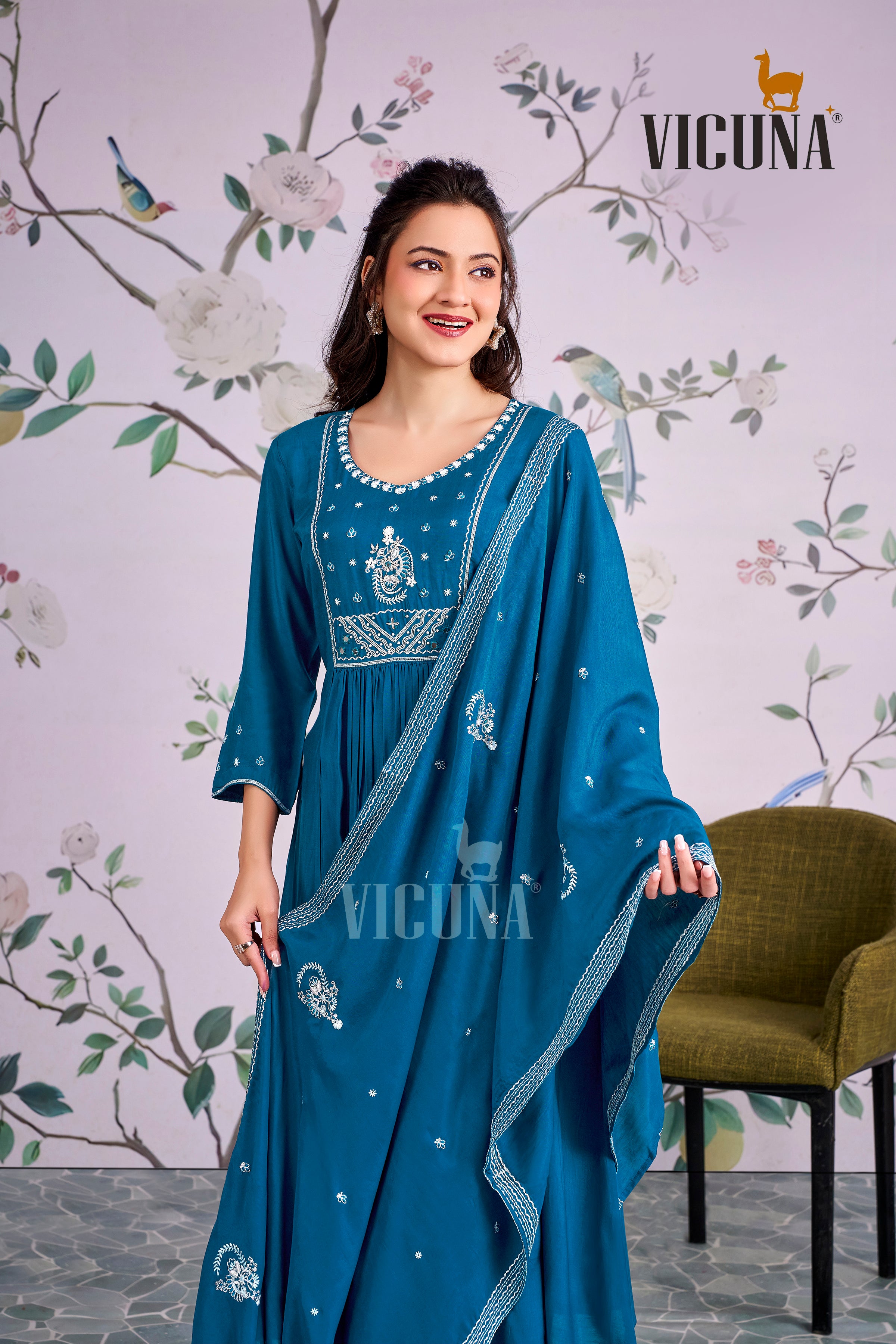 Rama Muslin Handcrafted Suit Set with Embroidered Dupatta