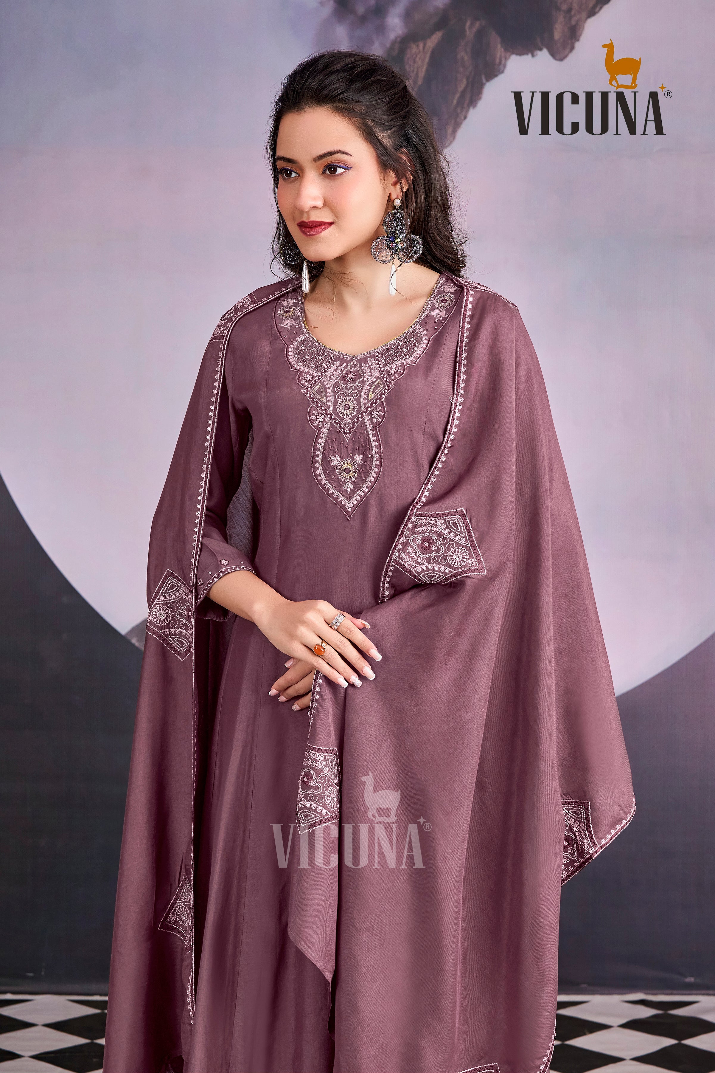 Onion Muslin Handcrafted Suit Set with Embroidered Dupatta