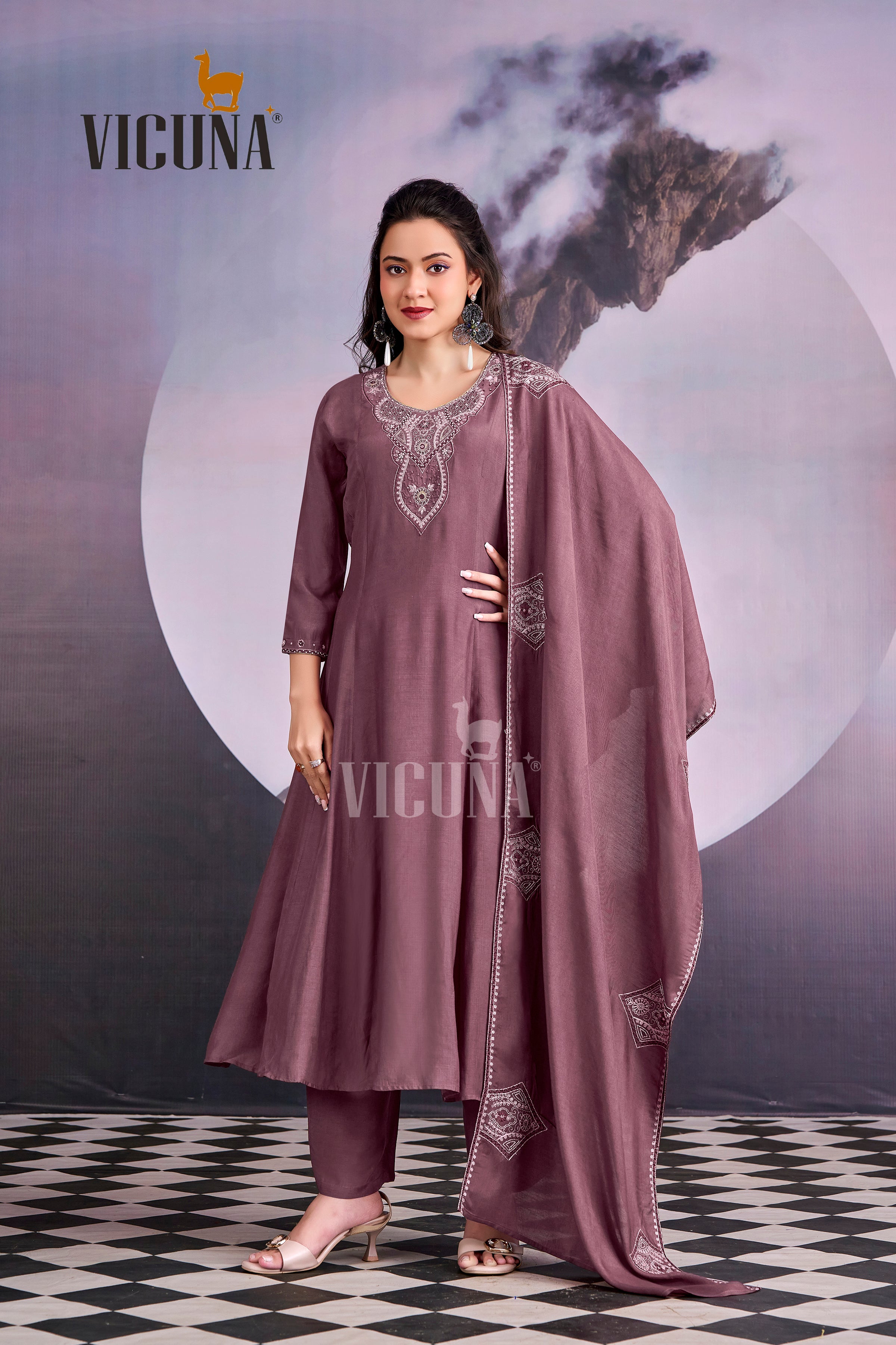Onion Muslin Handcrafted Suit Set with Embroidered Dupatta