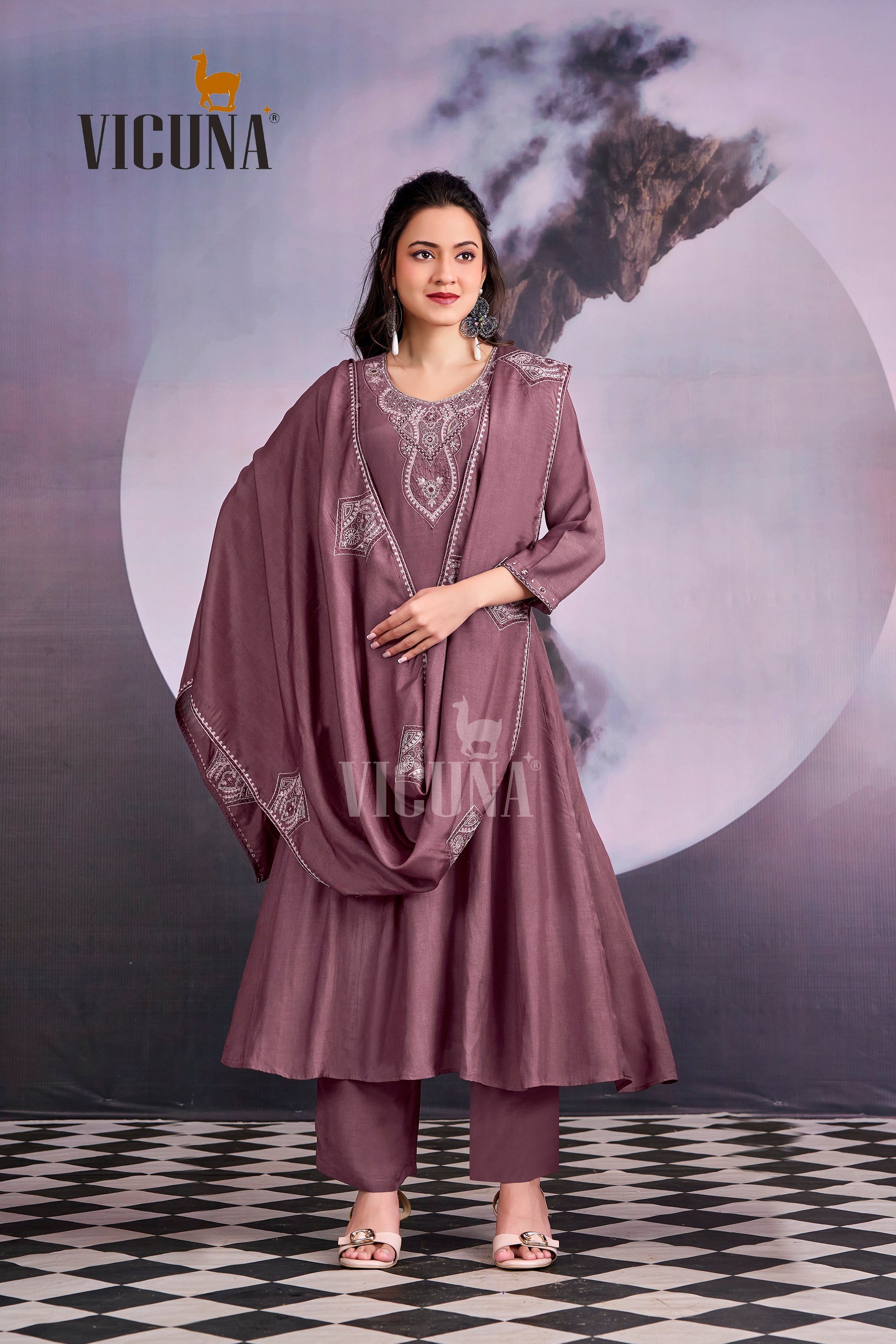Onion Muslin Handcrafted Suit Set with Embroidered Dupatta