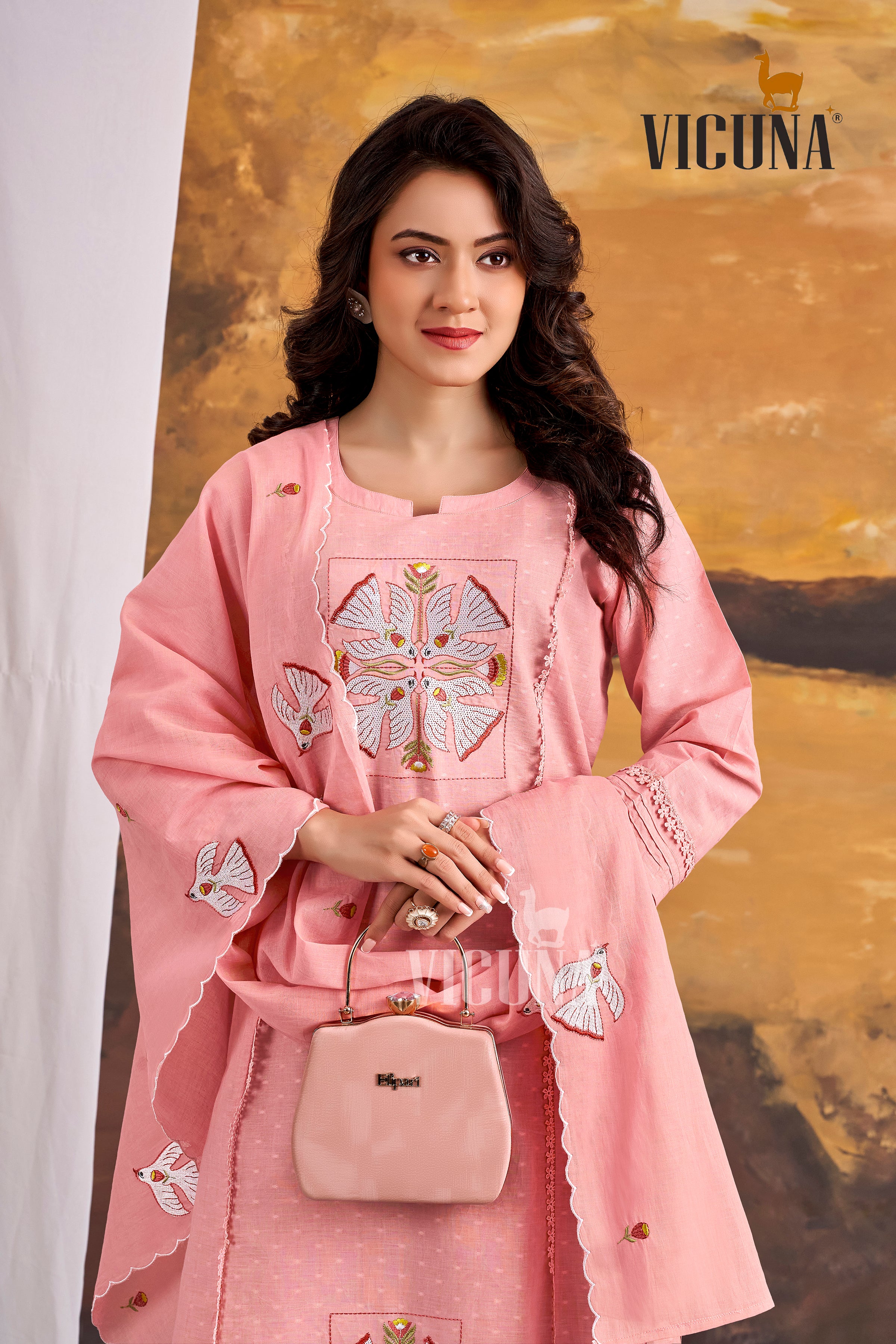 Cotton A-Line Embroidered Suit Set with Embroidered Dupatta