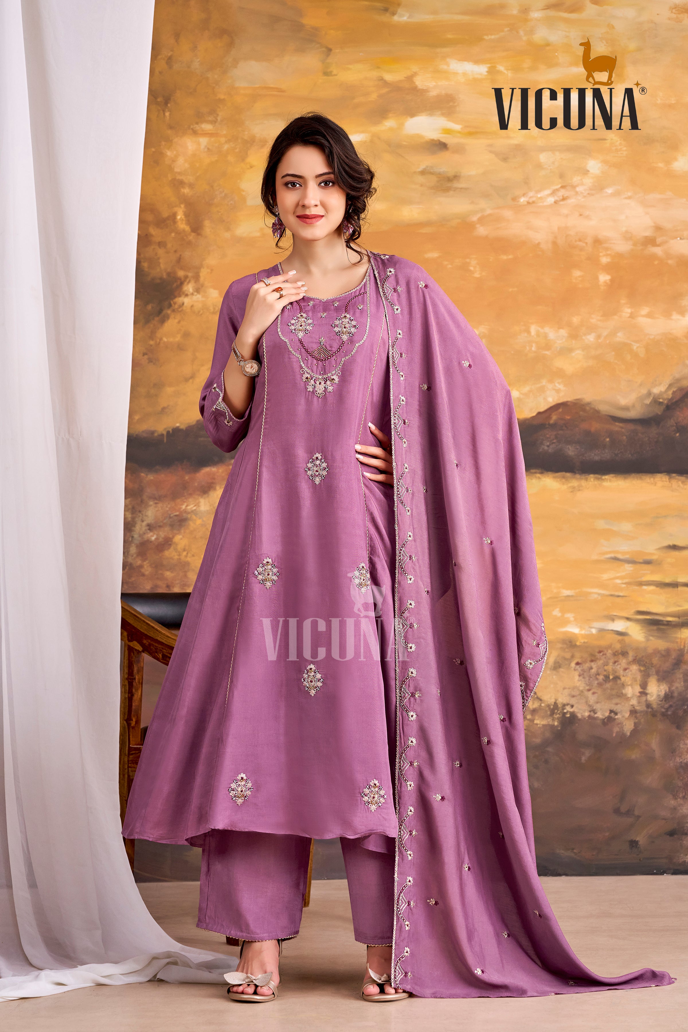 Onion Muslin Handcrafted Suit Set with Embroidered Dupatta