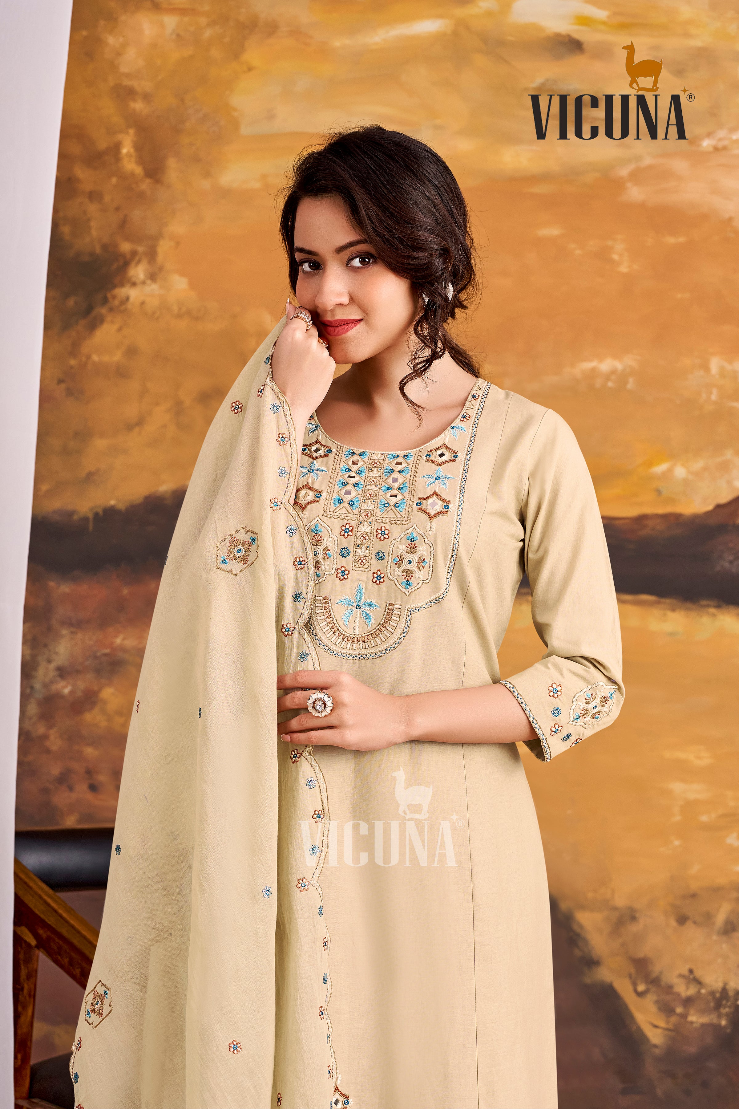 Chiku Pure Cotton Mirror Work Suit Set