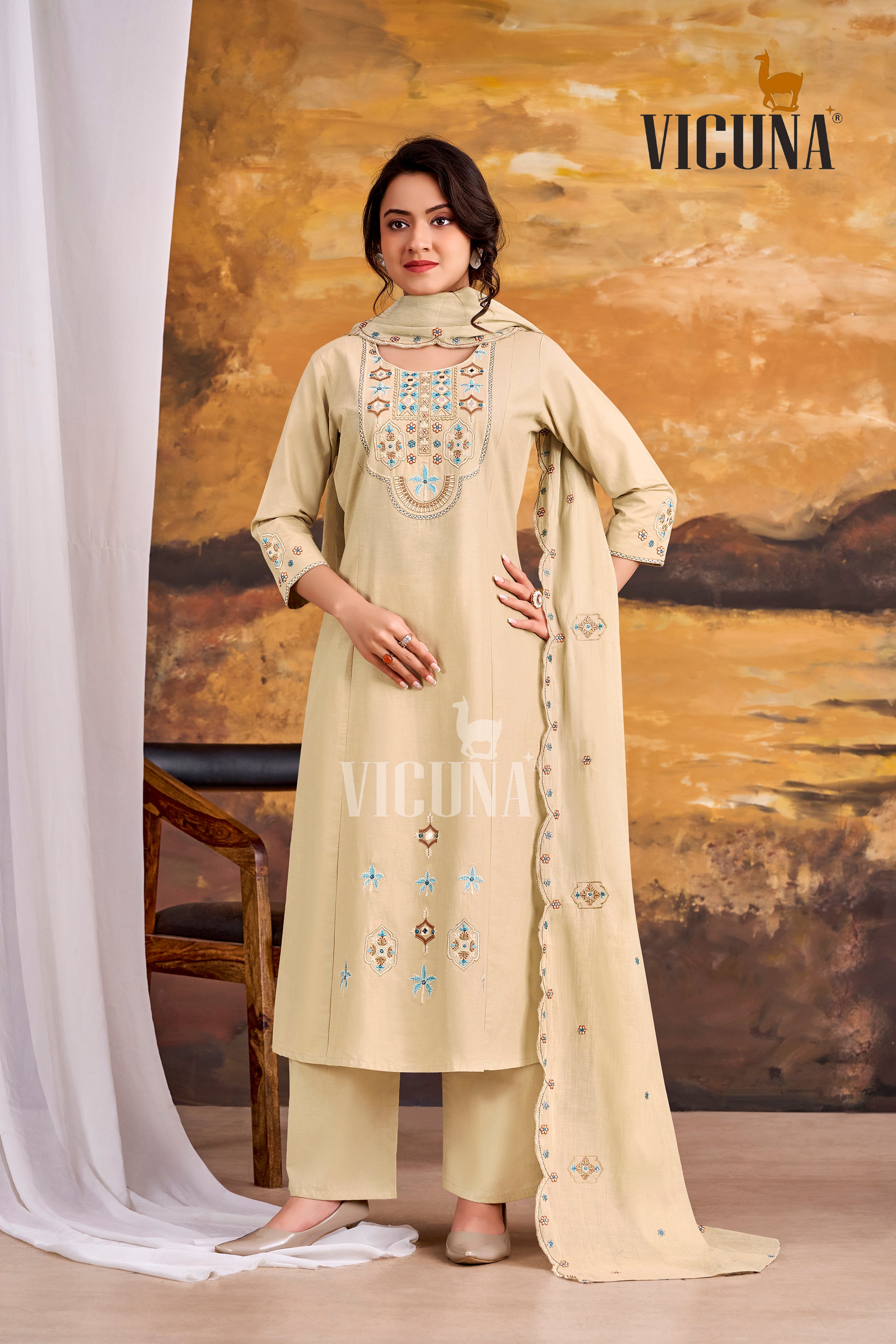 Chiku Pure Cotton Mirror Work Suit Set