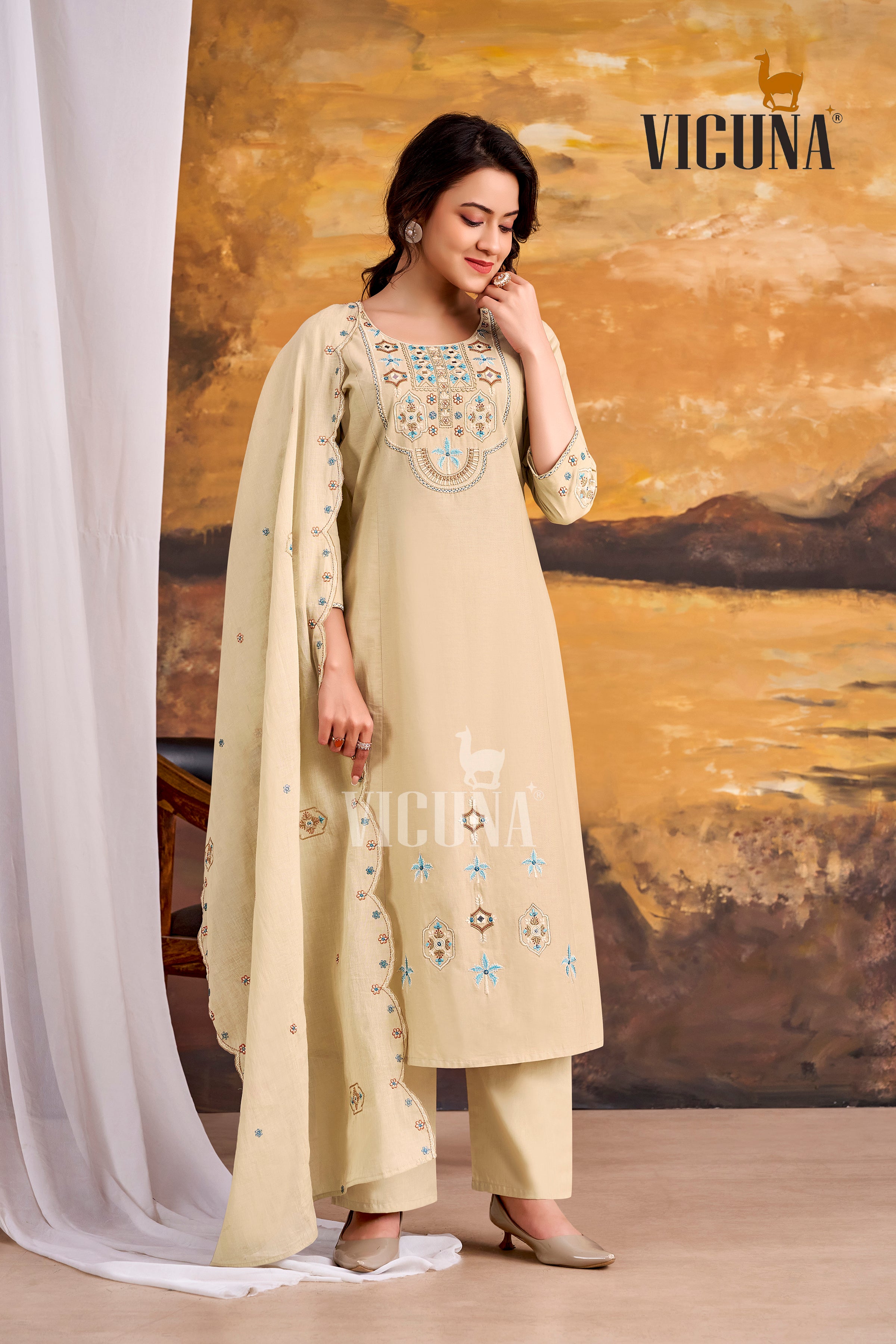 Chiku Pure Cotton Mirror Work Suit Set