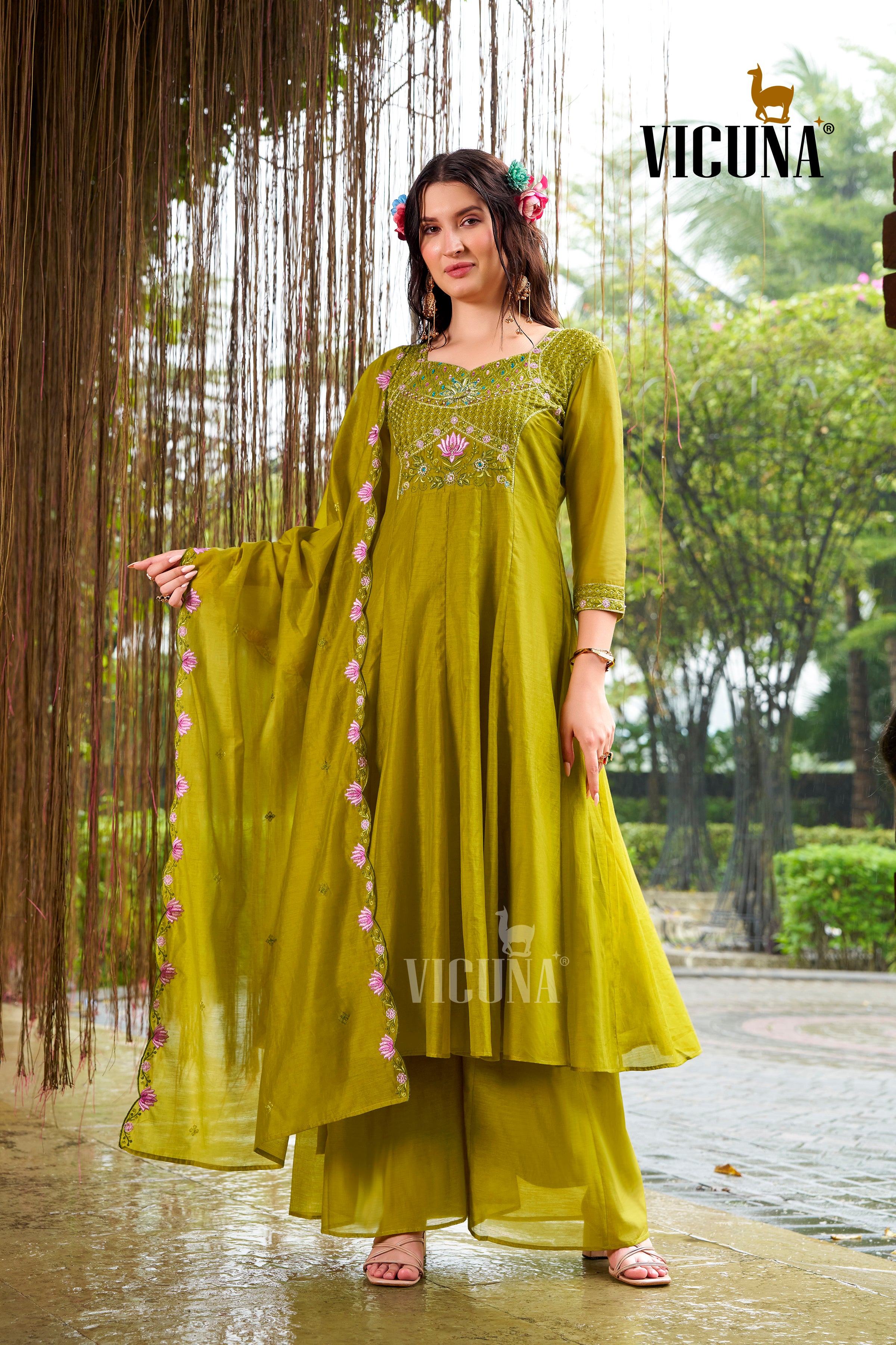 Lemon Mal Chanderi Handcrafted Suit Set