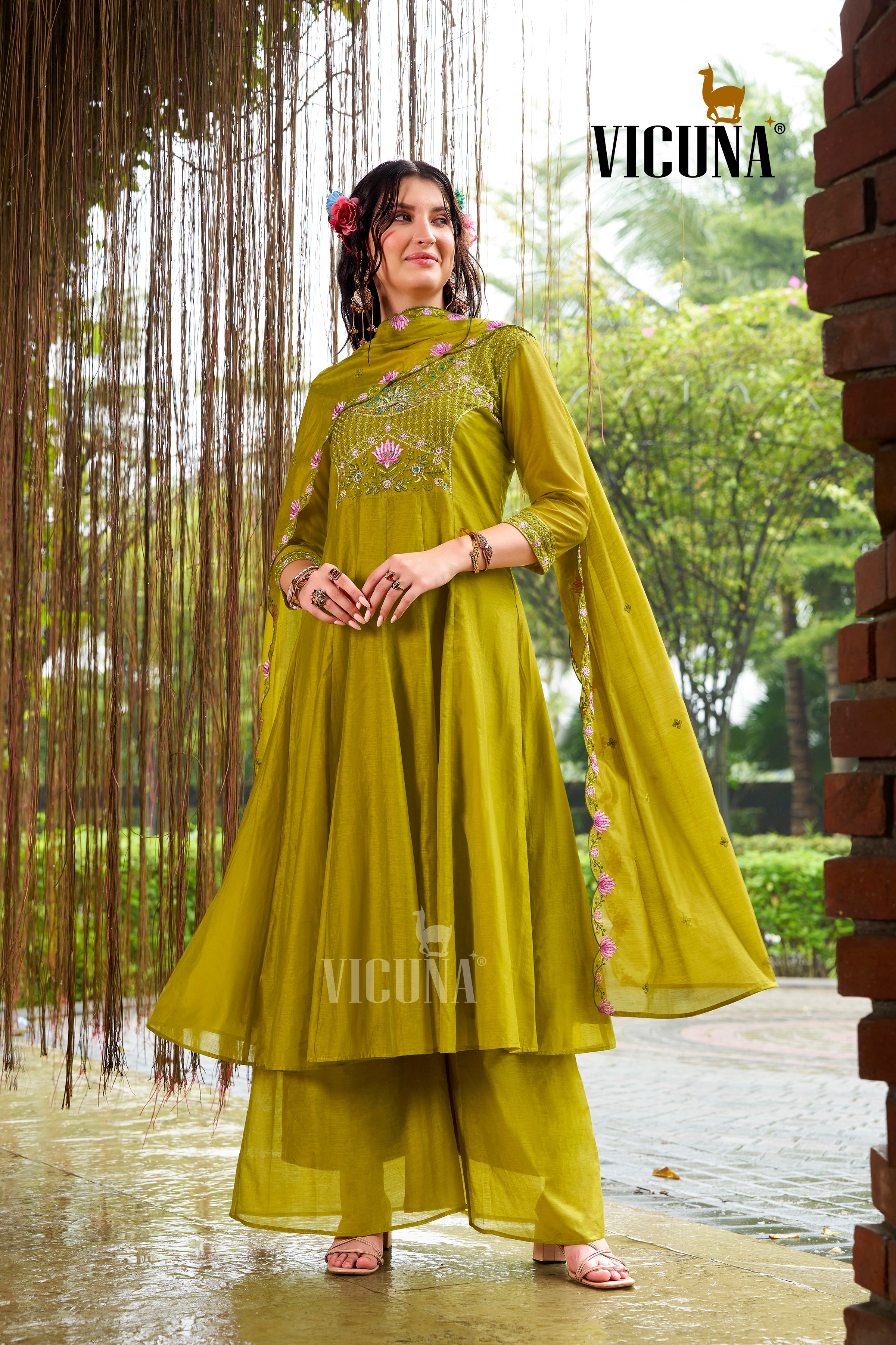 Lemon Mal Chanderi Handcrafted Suit Set