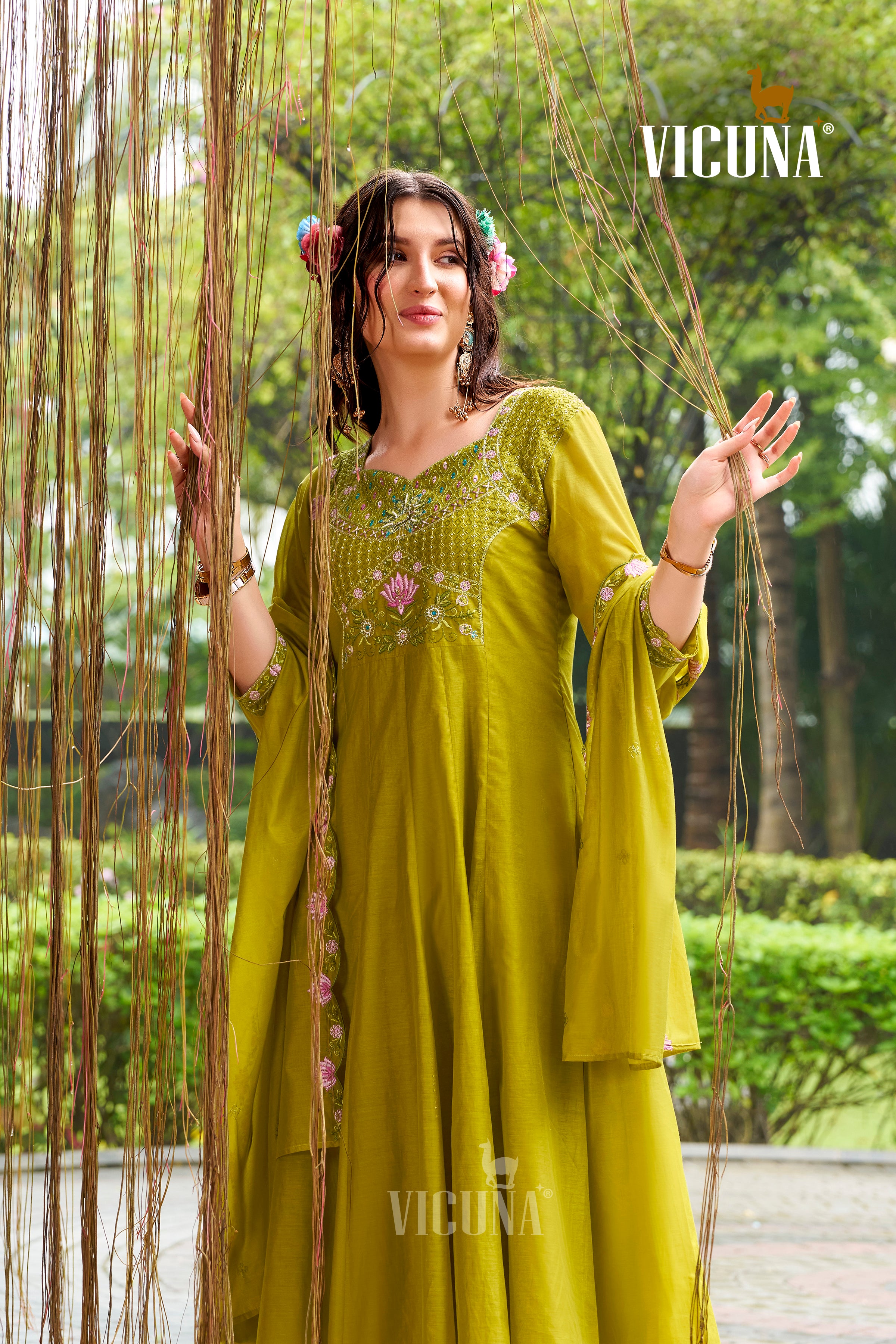 Lemon Mal Chanderi Handcrafted Suit Set