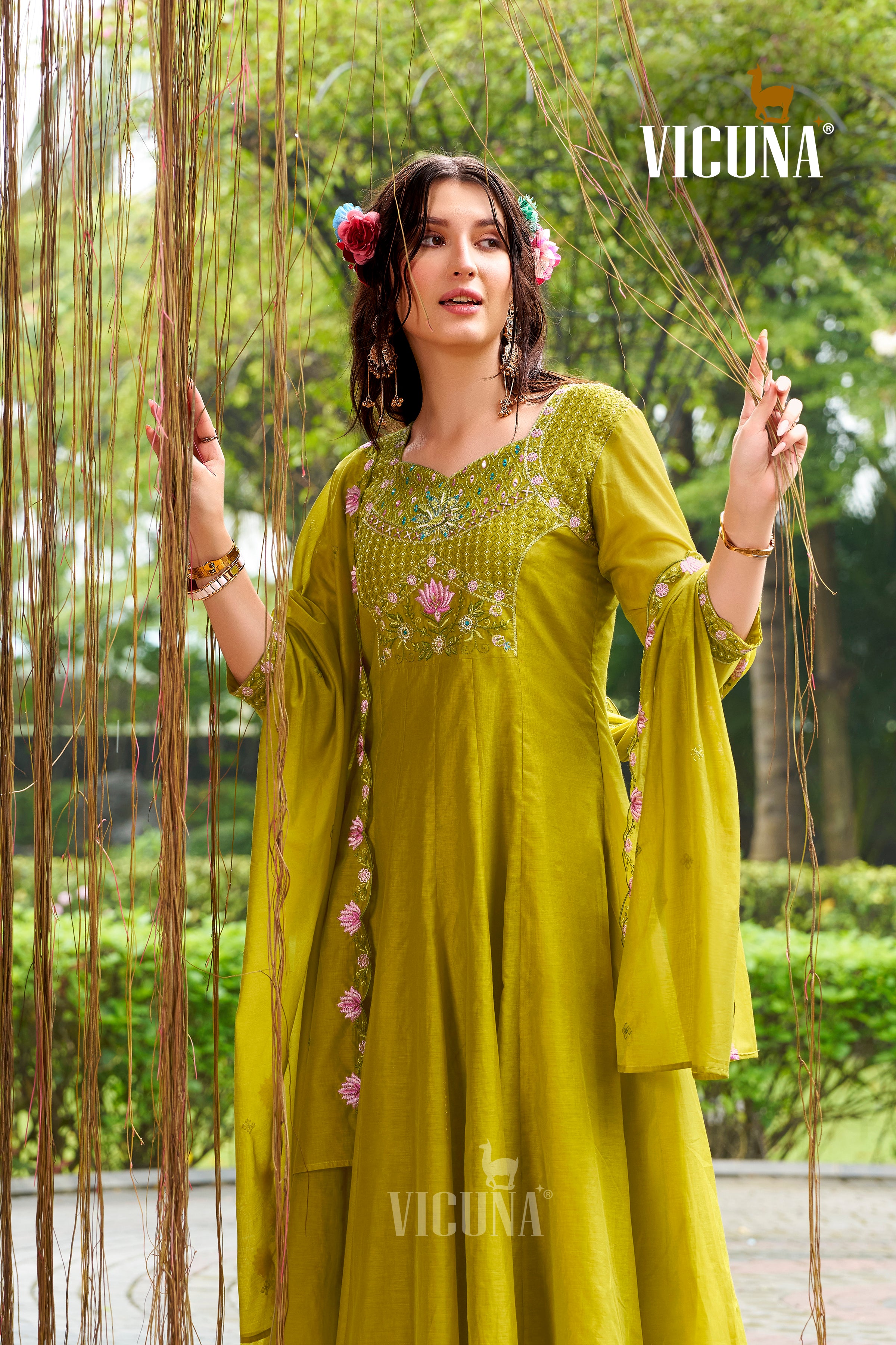 Lemon Mal Chanderi Handcrafted Suit Set