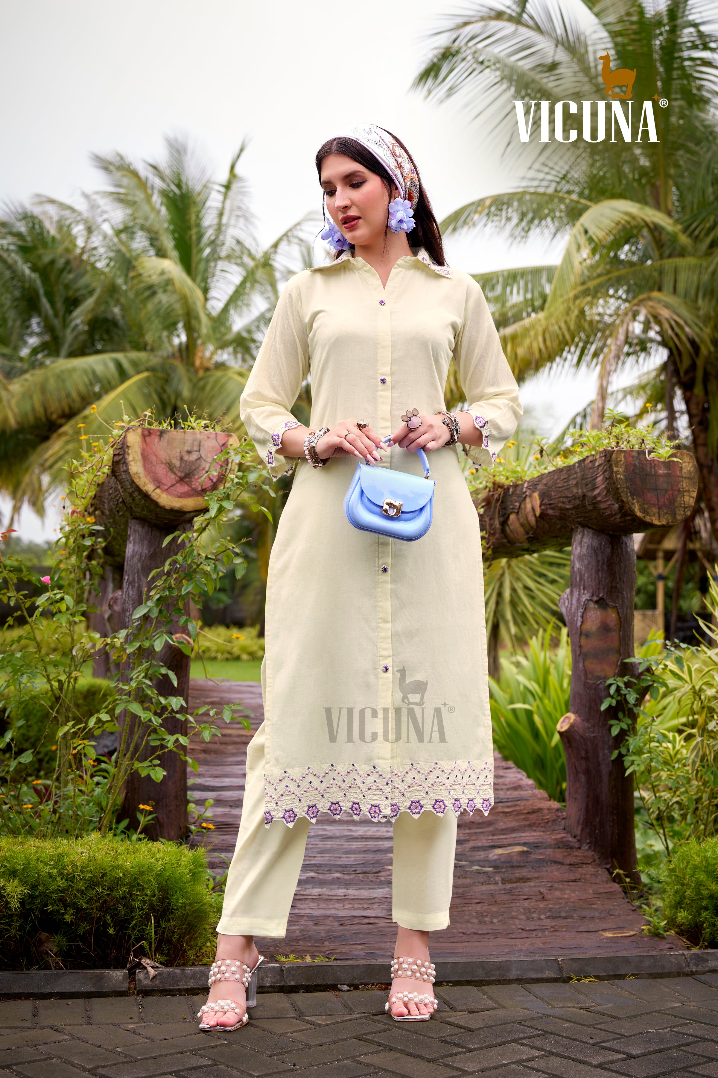 Mal Cotton Embroidered Suit Set in Off White