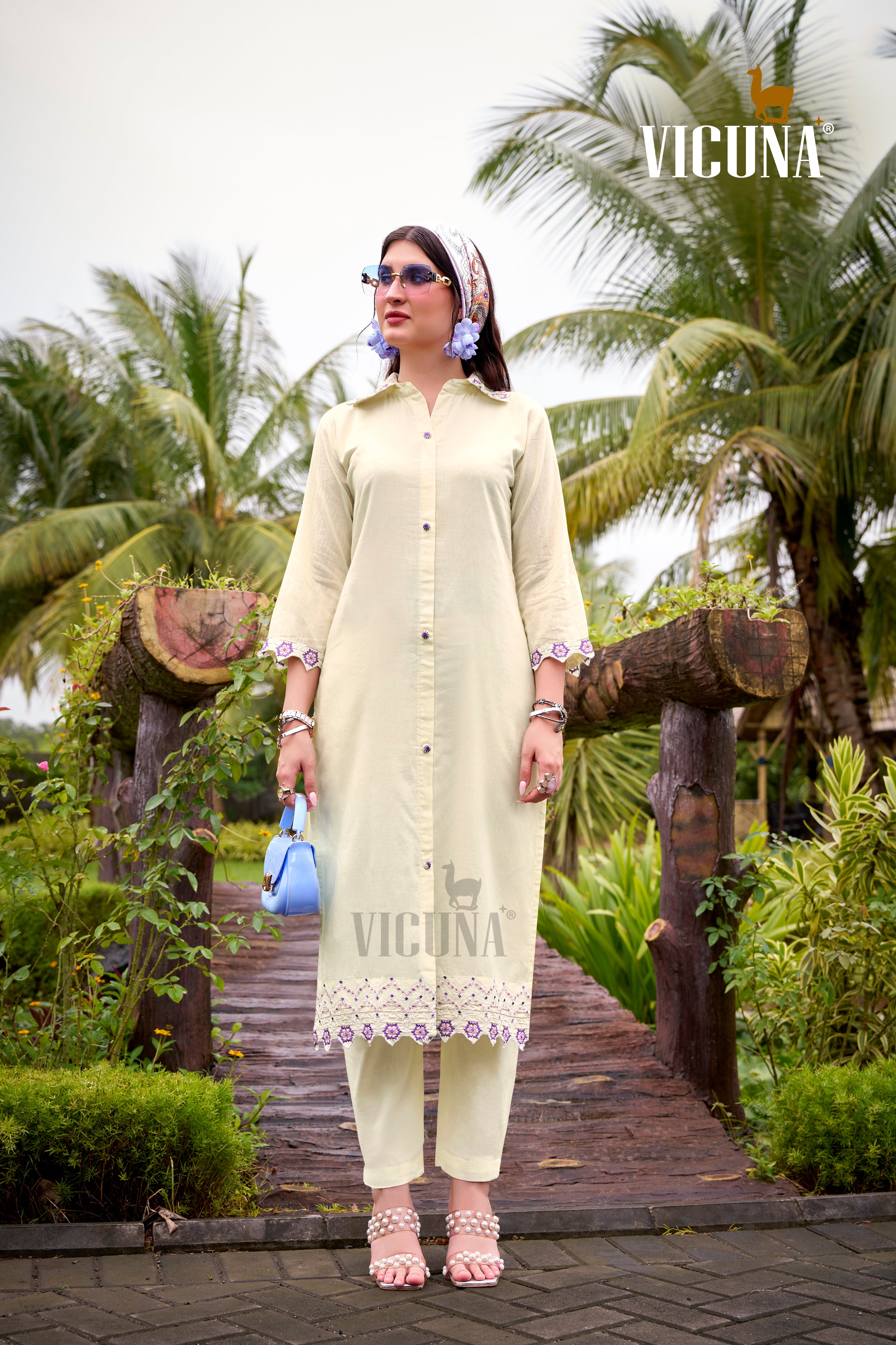 Mal Cotton Embroidered Suit Set in Off White