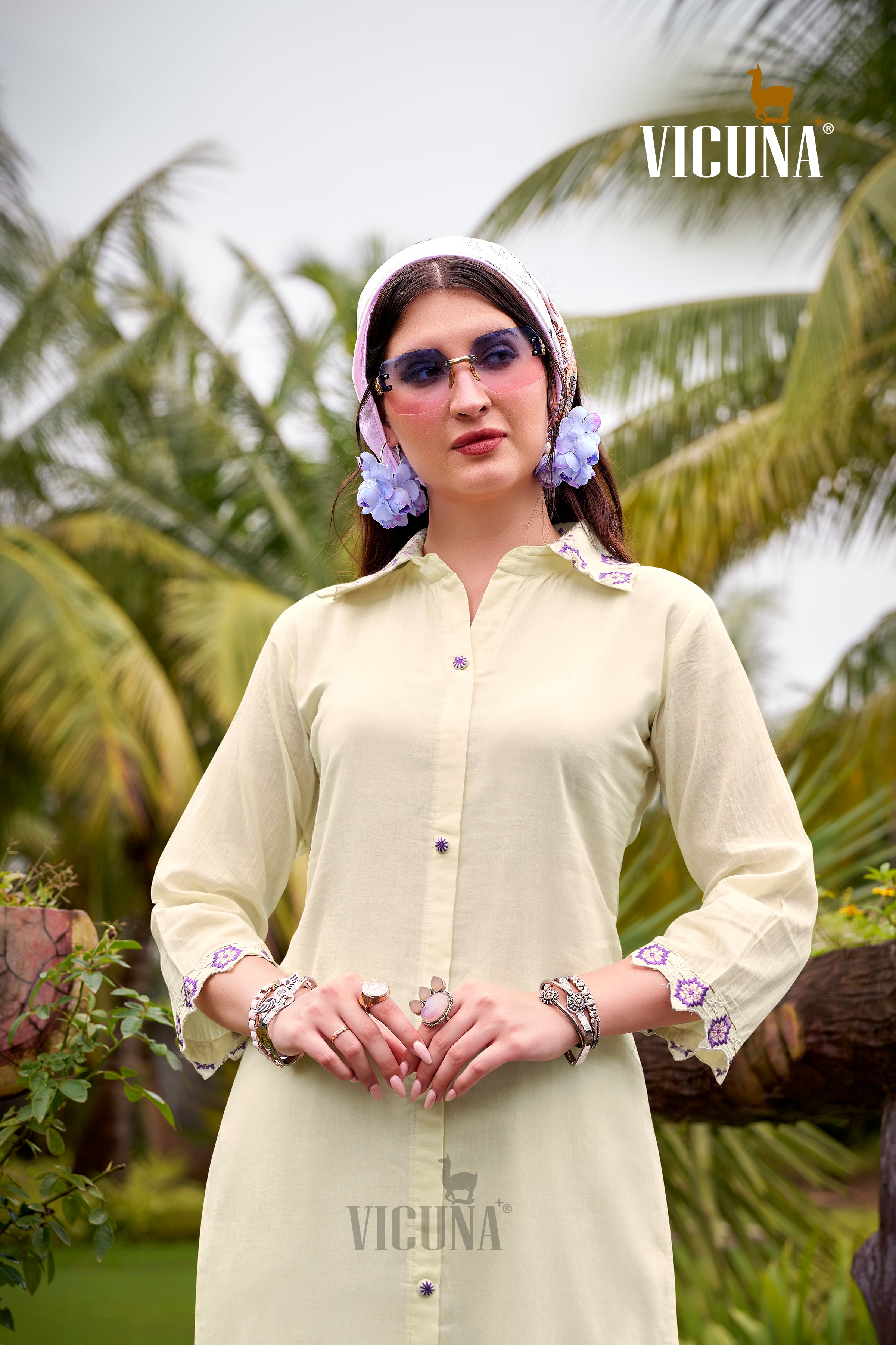 Mal Cotton Embroidered Suit Set in Off White