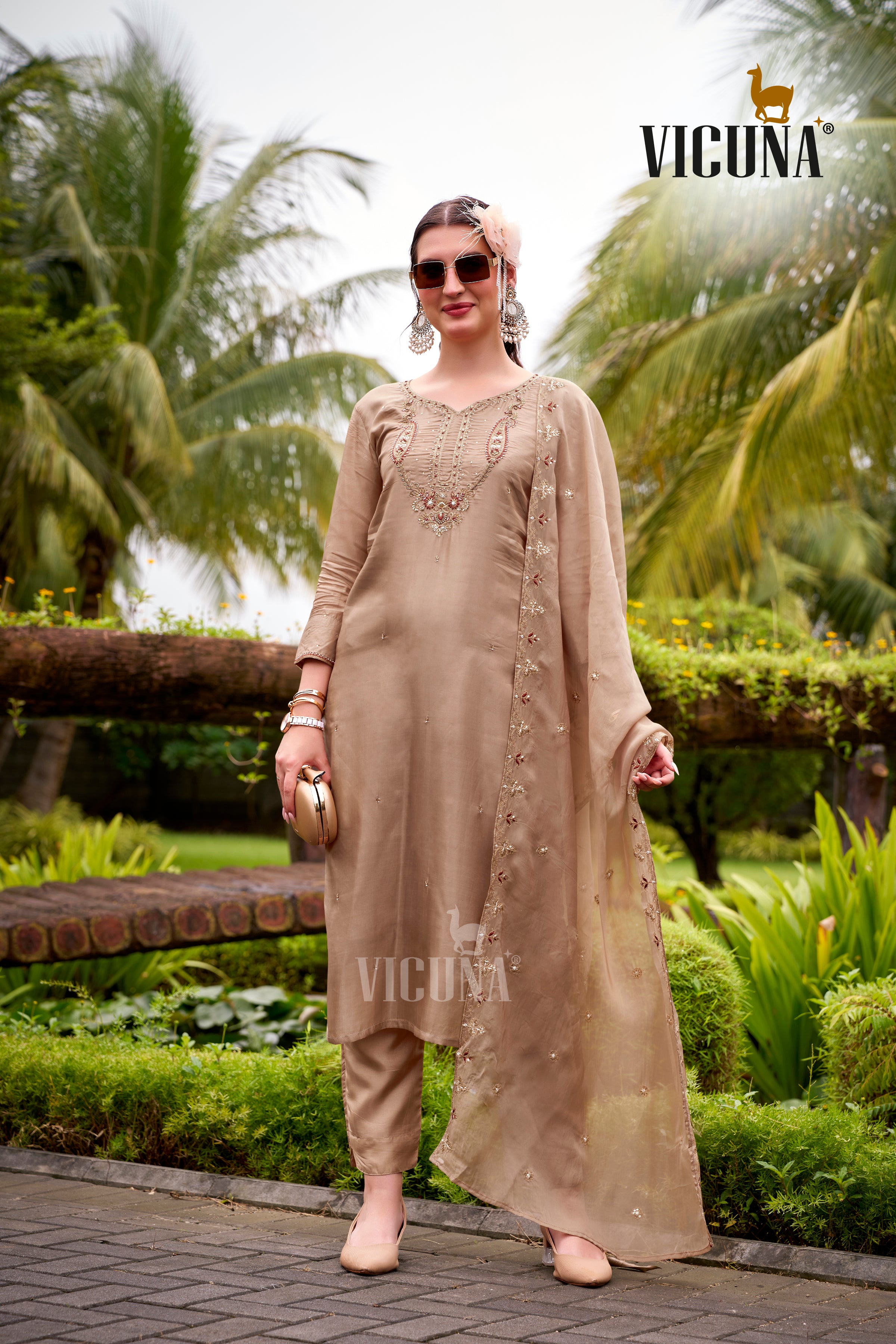 Viscose Upada Handcrafted Suit Set with Organza Dupatta in