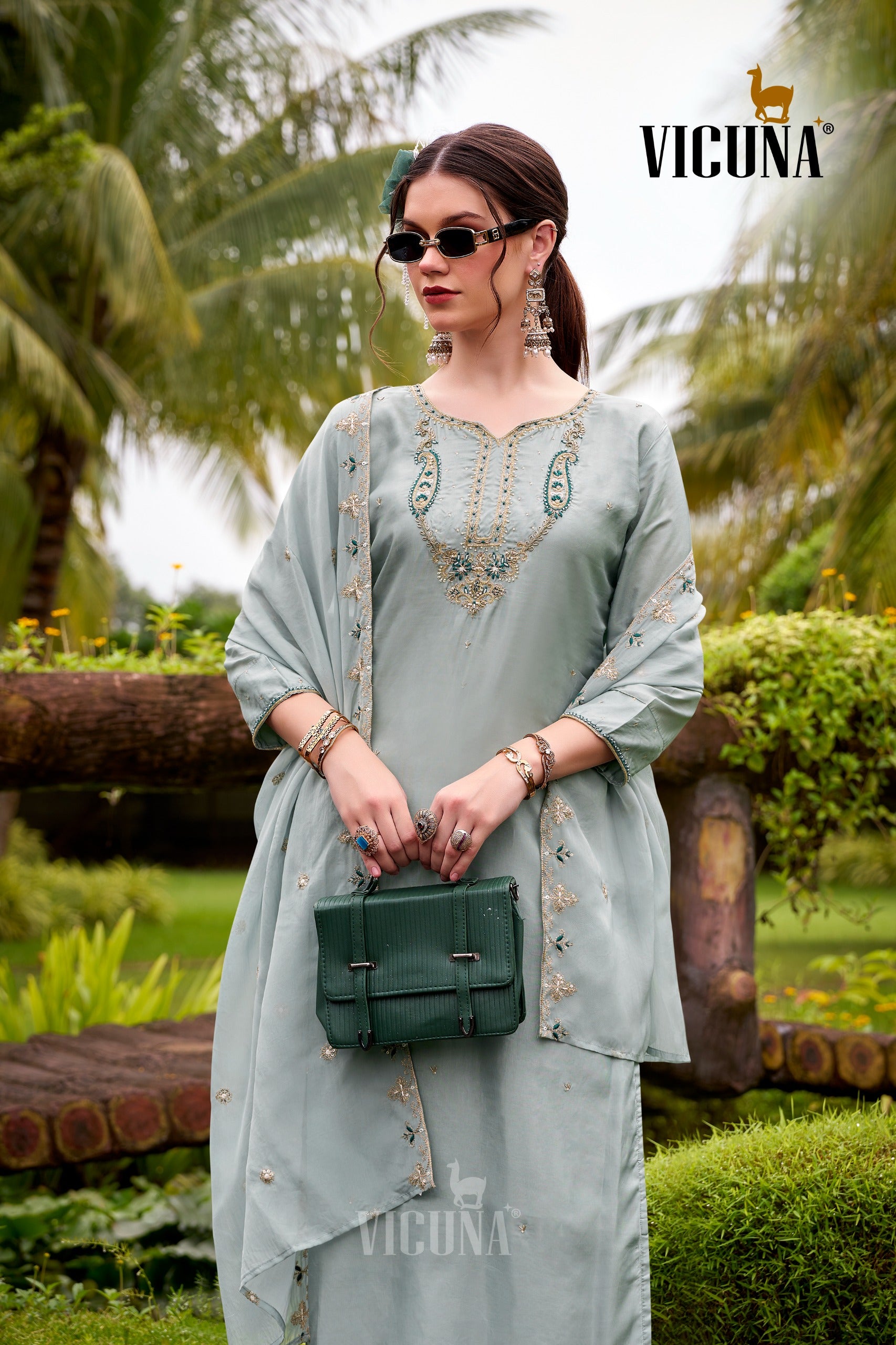 Viscose Upada Handcrafted Suit Set with Organza Dupatta in