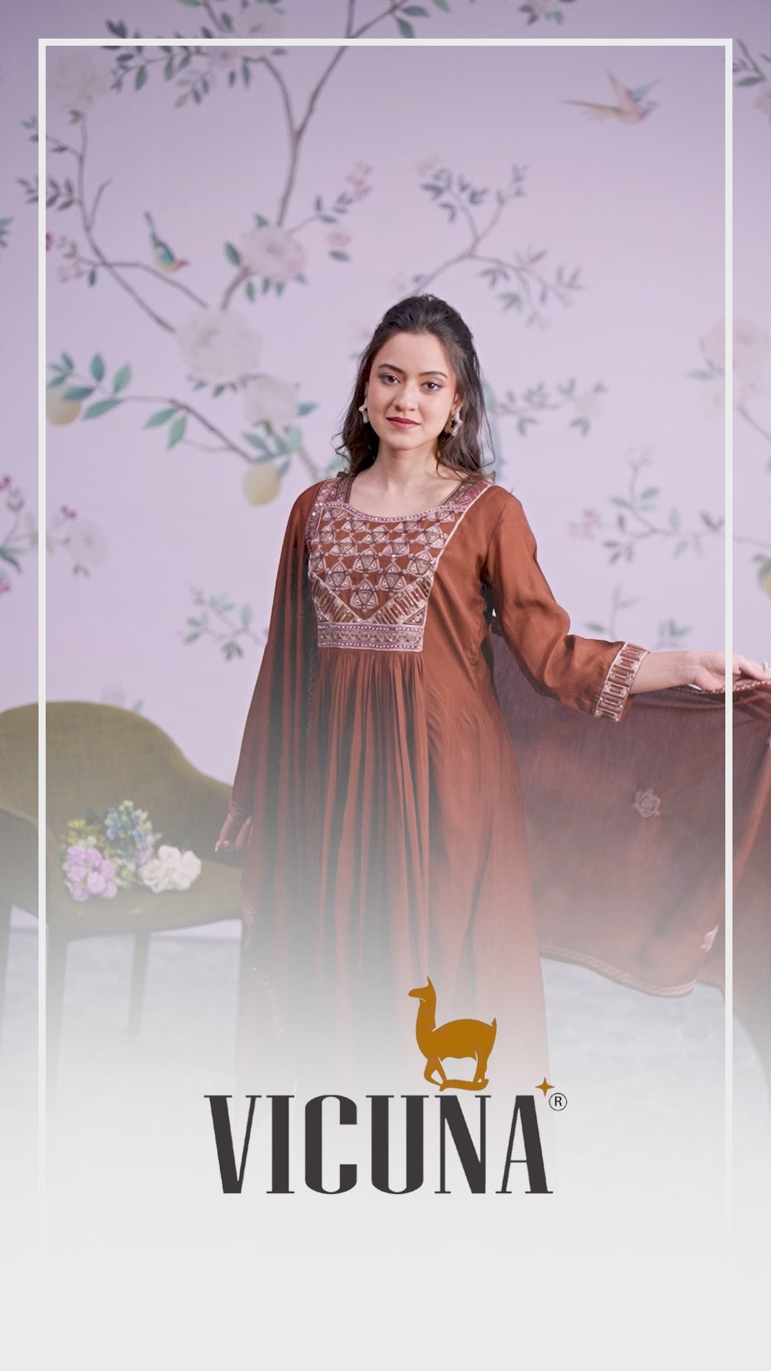 Coffee Muslin Handcrafted Suit Set with Embroidered Dupatta