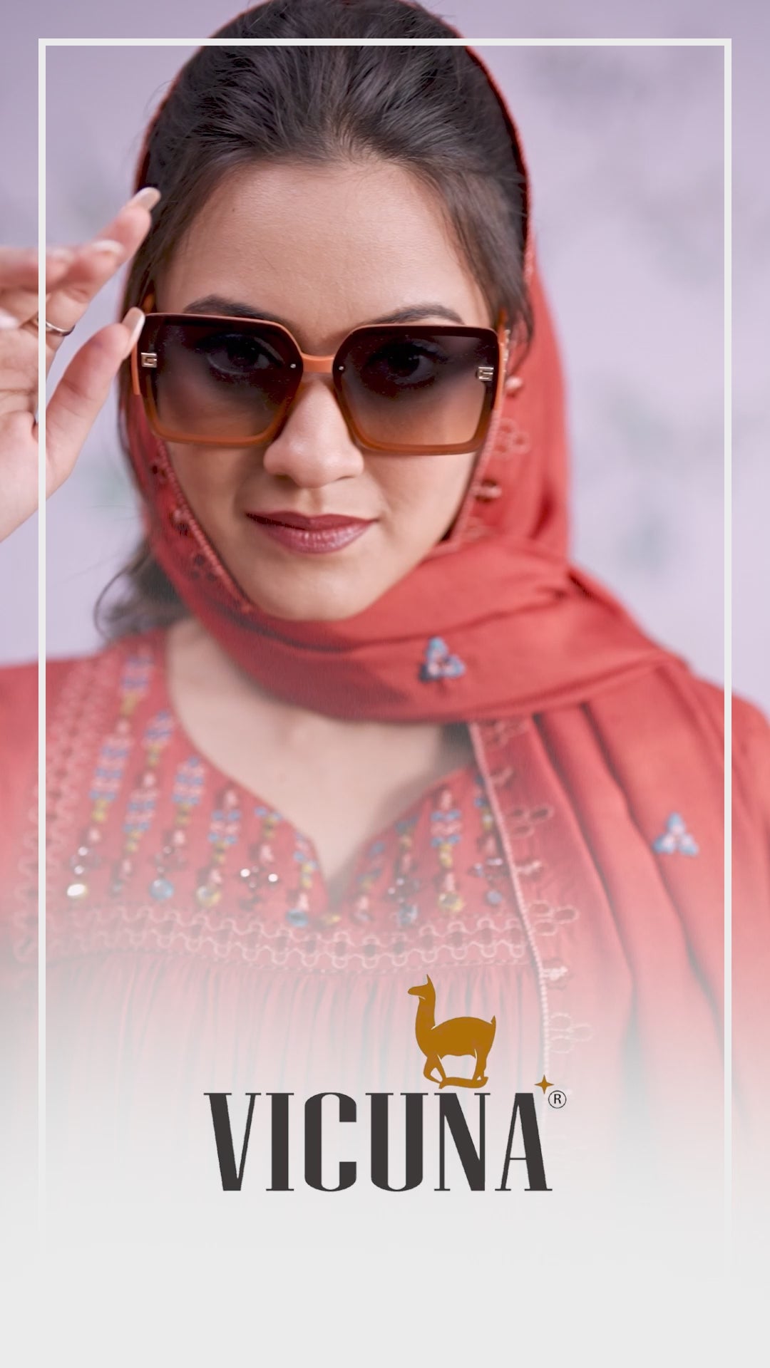 Rust Muslin Embroidered Short Kurta Set with Mirror Work