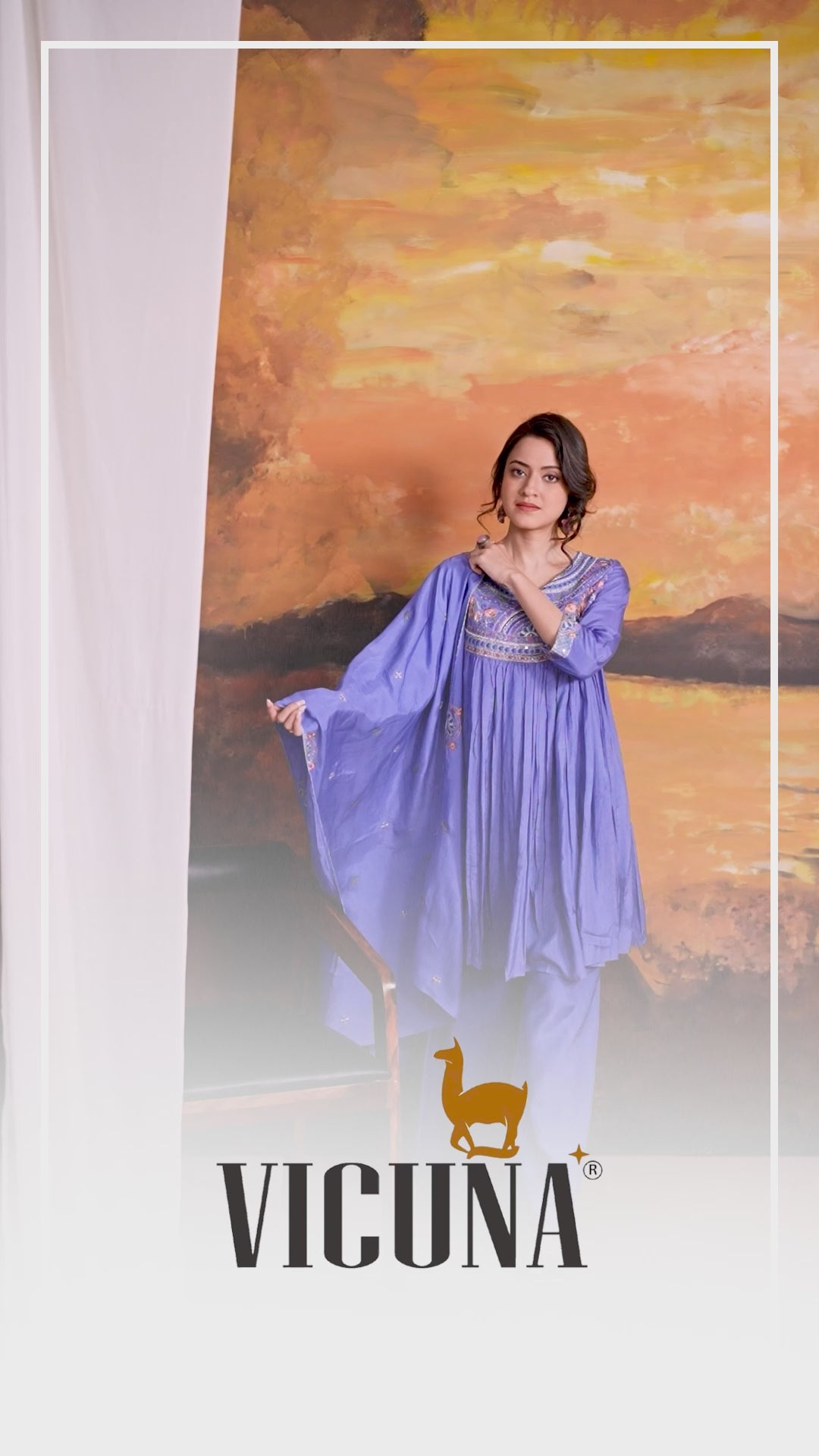 Royal Blue Muslin Short Kurta Set with Embroidered Dupatta