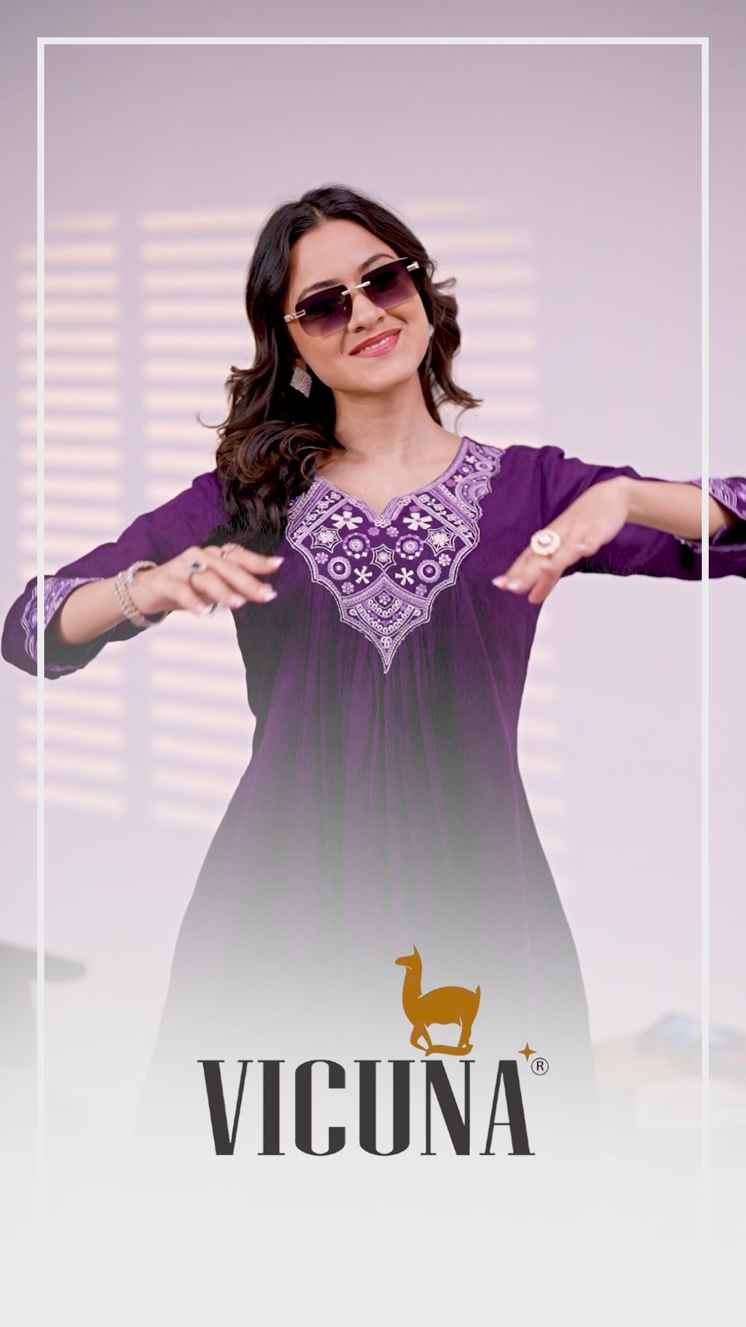 Purple Double Cloth Cotton Mirror Work Co-ord Set