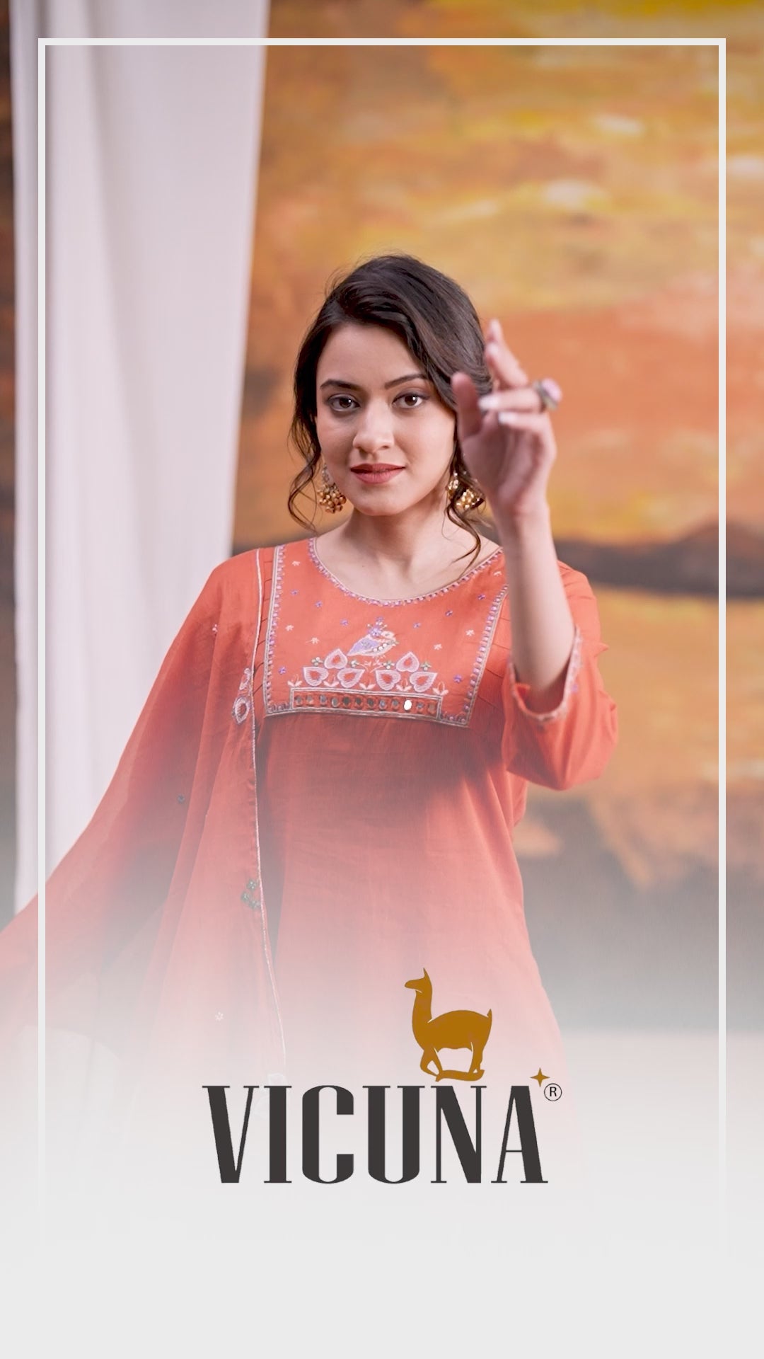 Rust Pure Cotton A-Line Mirror Work Suit Set