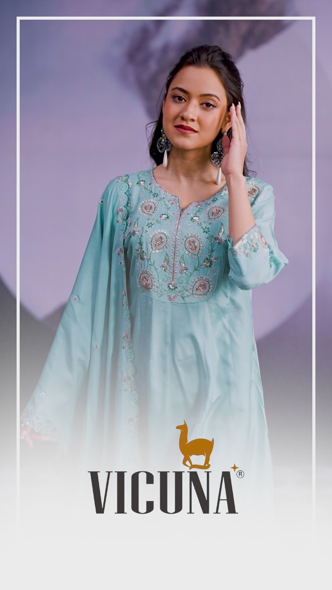 Firozi Muslin Embroidered Suit Set with Embroidered Dupatta