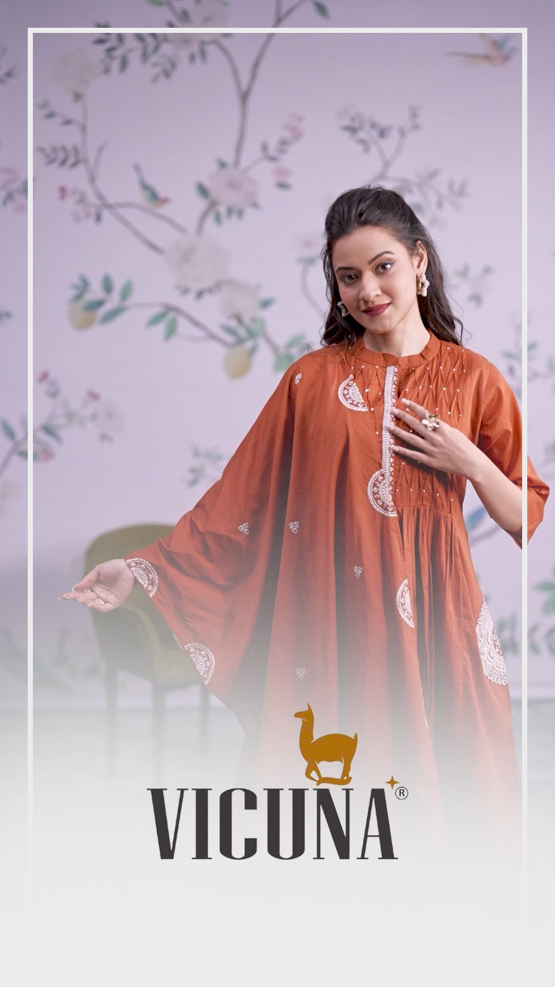 Pure Cotton Handcrafted Suit Set in Chocolate, Pink & Rust