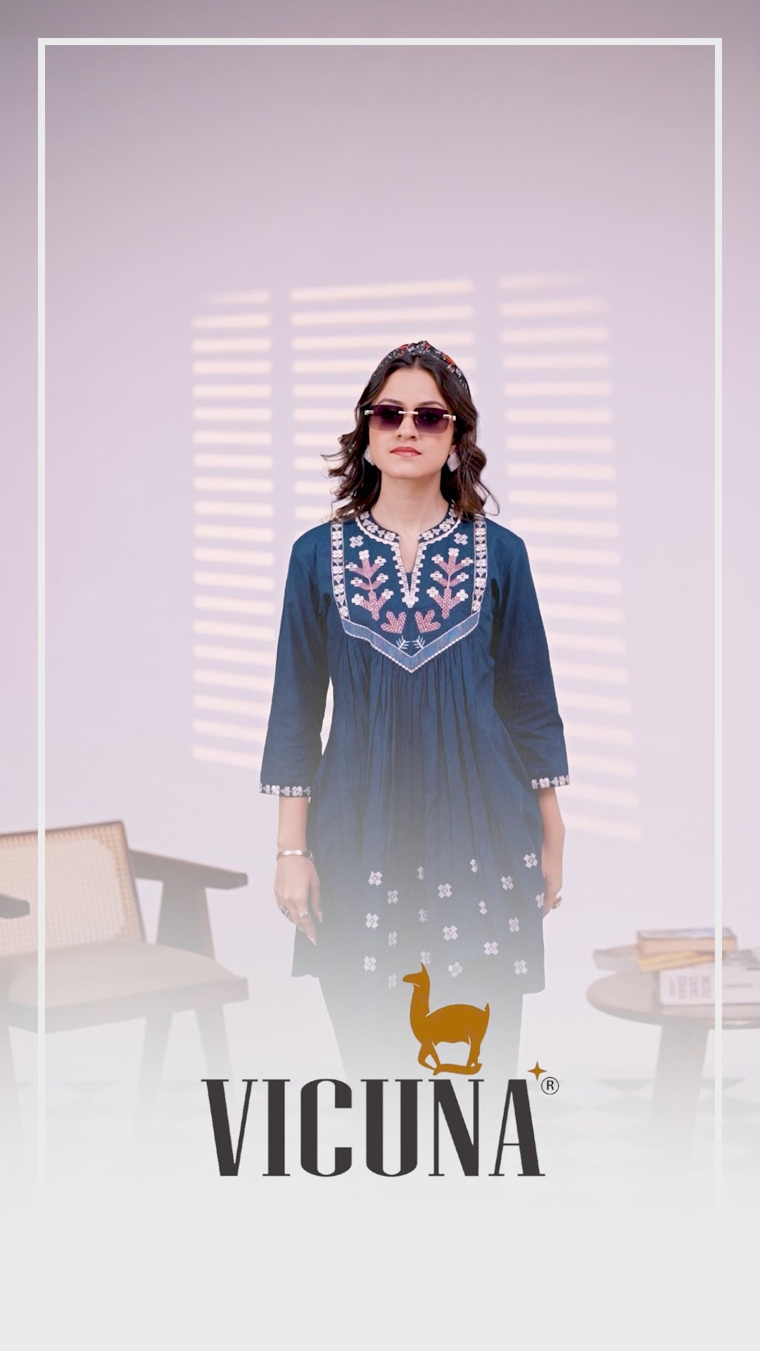 Vicuna Dhabu Cotton Short Co-ord Set in Chiku & Blue