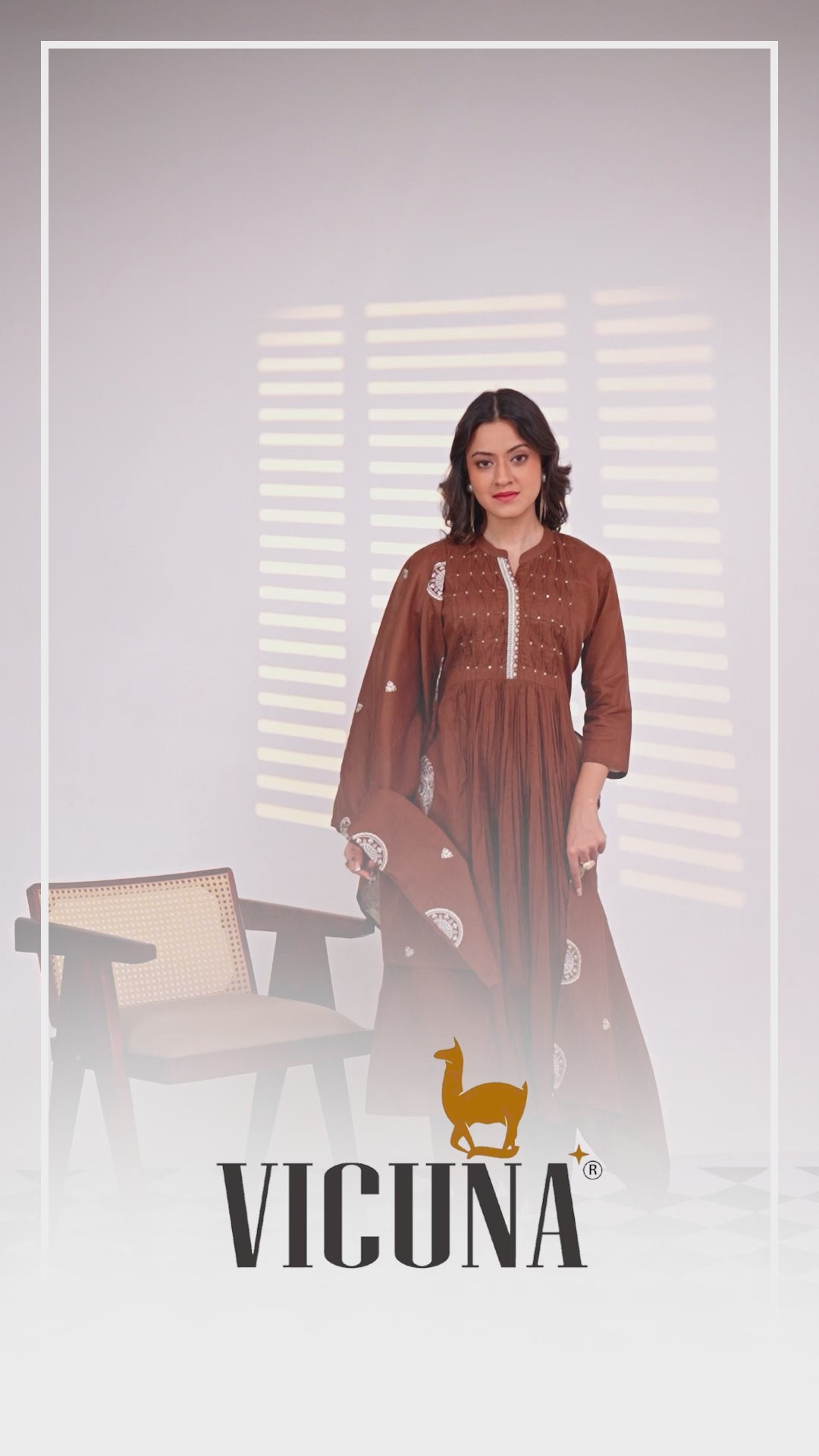 Pure Cotton Handcrafted Suit Set in Chocolate, Pink & Rust