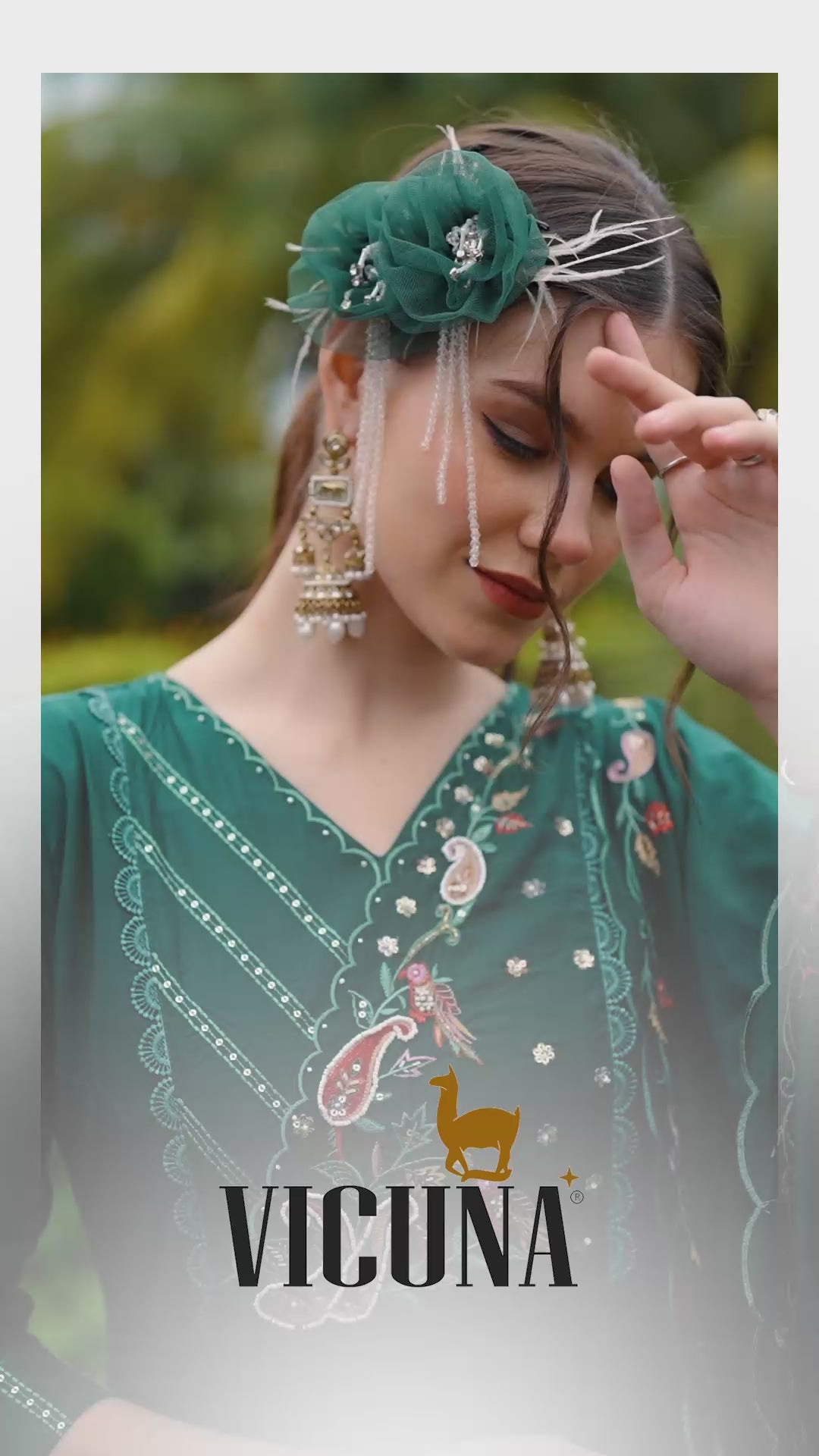 Mal Chanderi Embroidered Suit Set in Green
