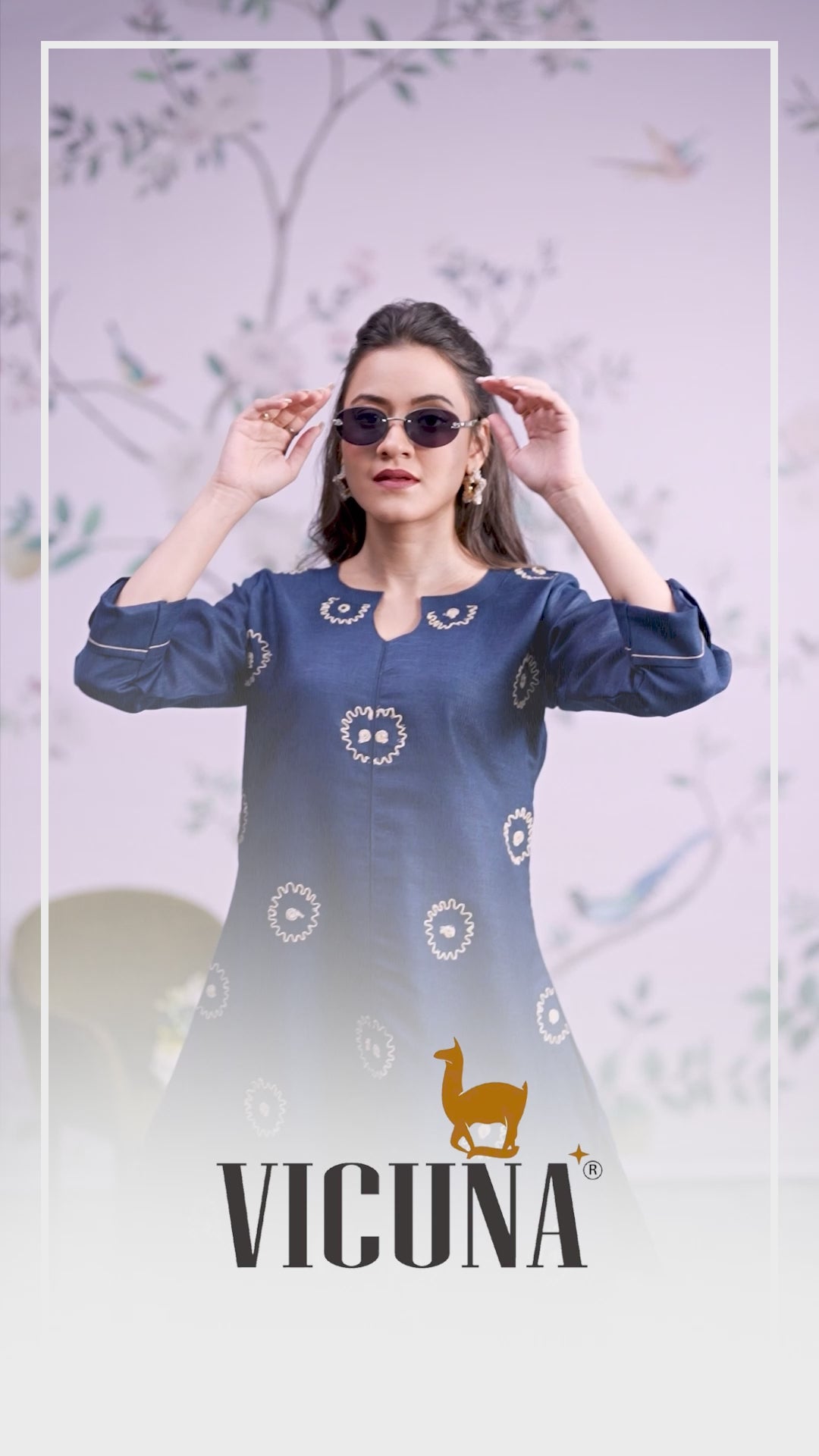 Linen Satin Embroidered Short Co-ord Set in Chocolate & Blue