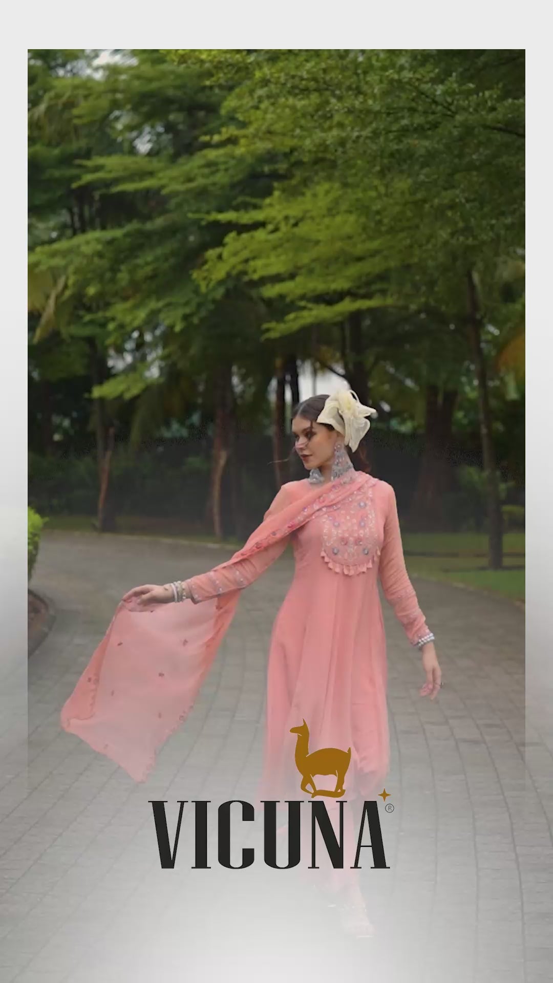 Chinon Handcrafted Suit Set with Embroidered Dupatta in Peech