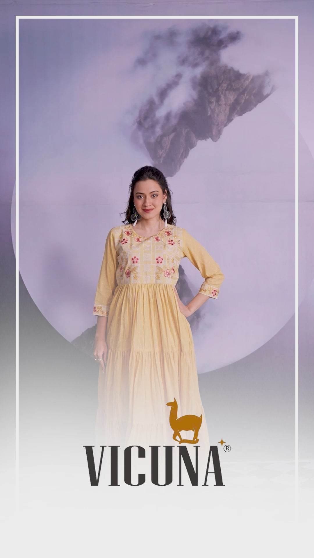 Pure Cotton Embroidered Gown in Gray & Cream
