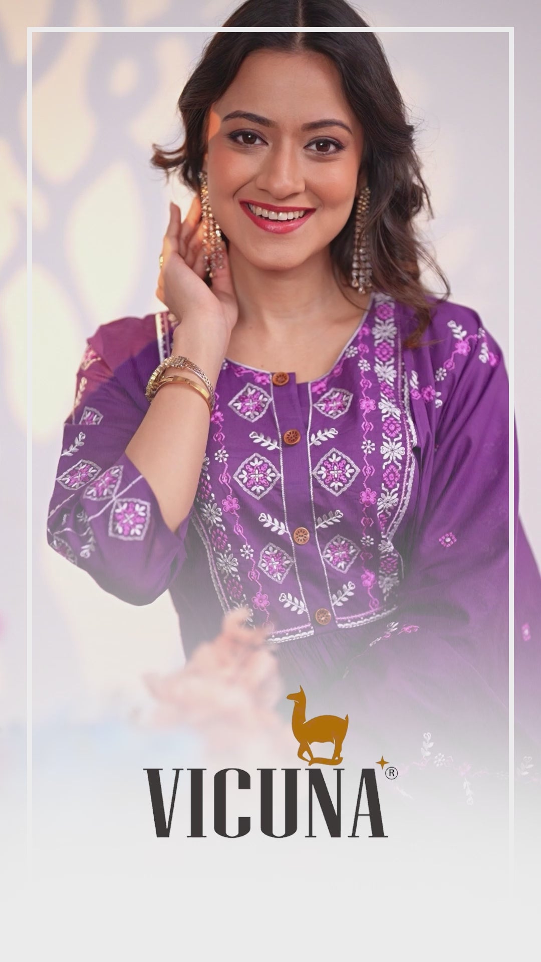 Pure Cotton Embroidered Suit Set with Pleated Detailing in Mustard & Purple